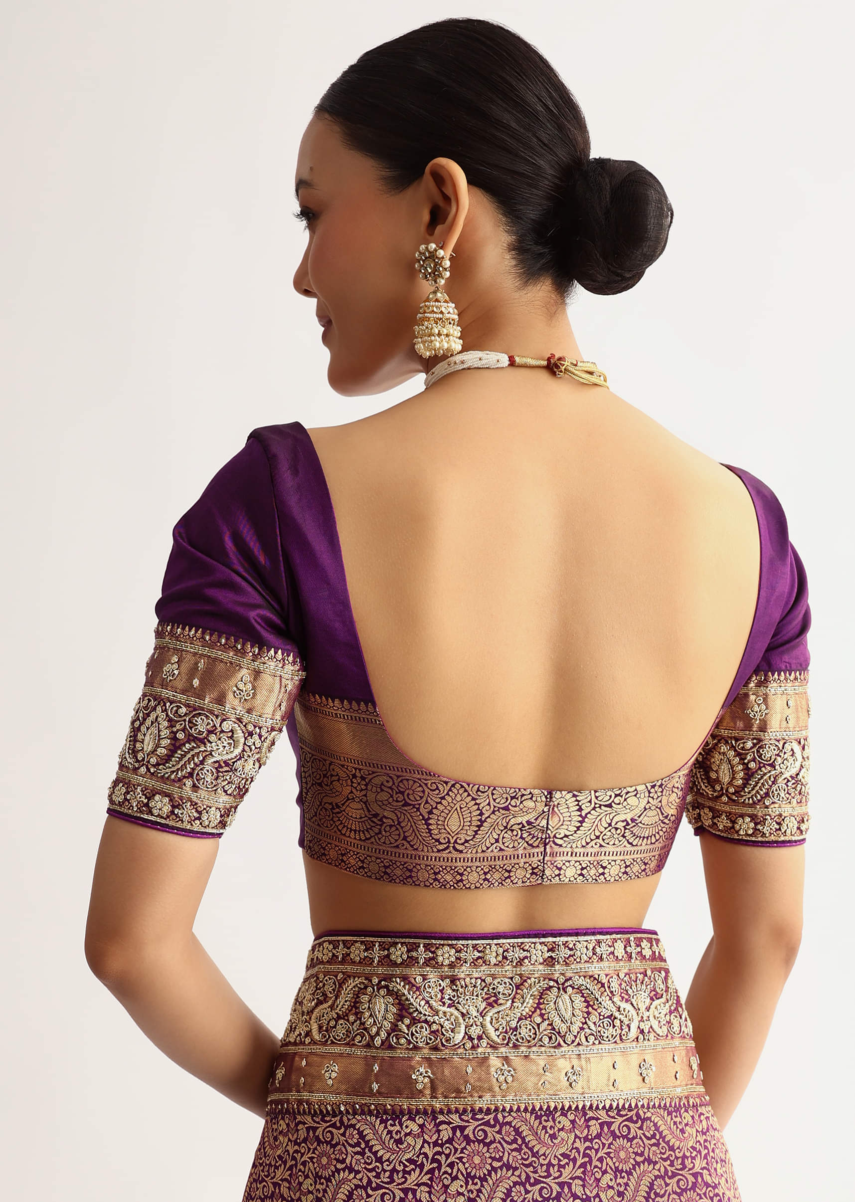 Rust Pink Tissue Saree With Zardosi Sequin Embroidery - Image 8