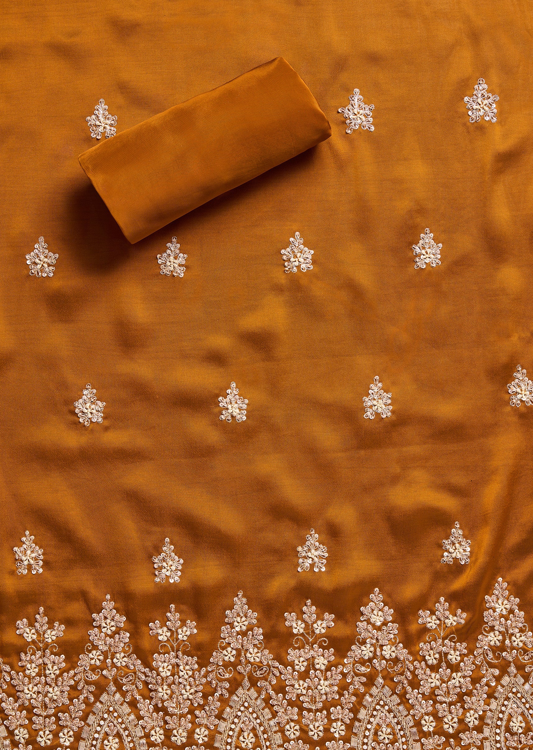 Rust Satin Unstitched Suit With Dupatta - Image 3
