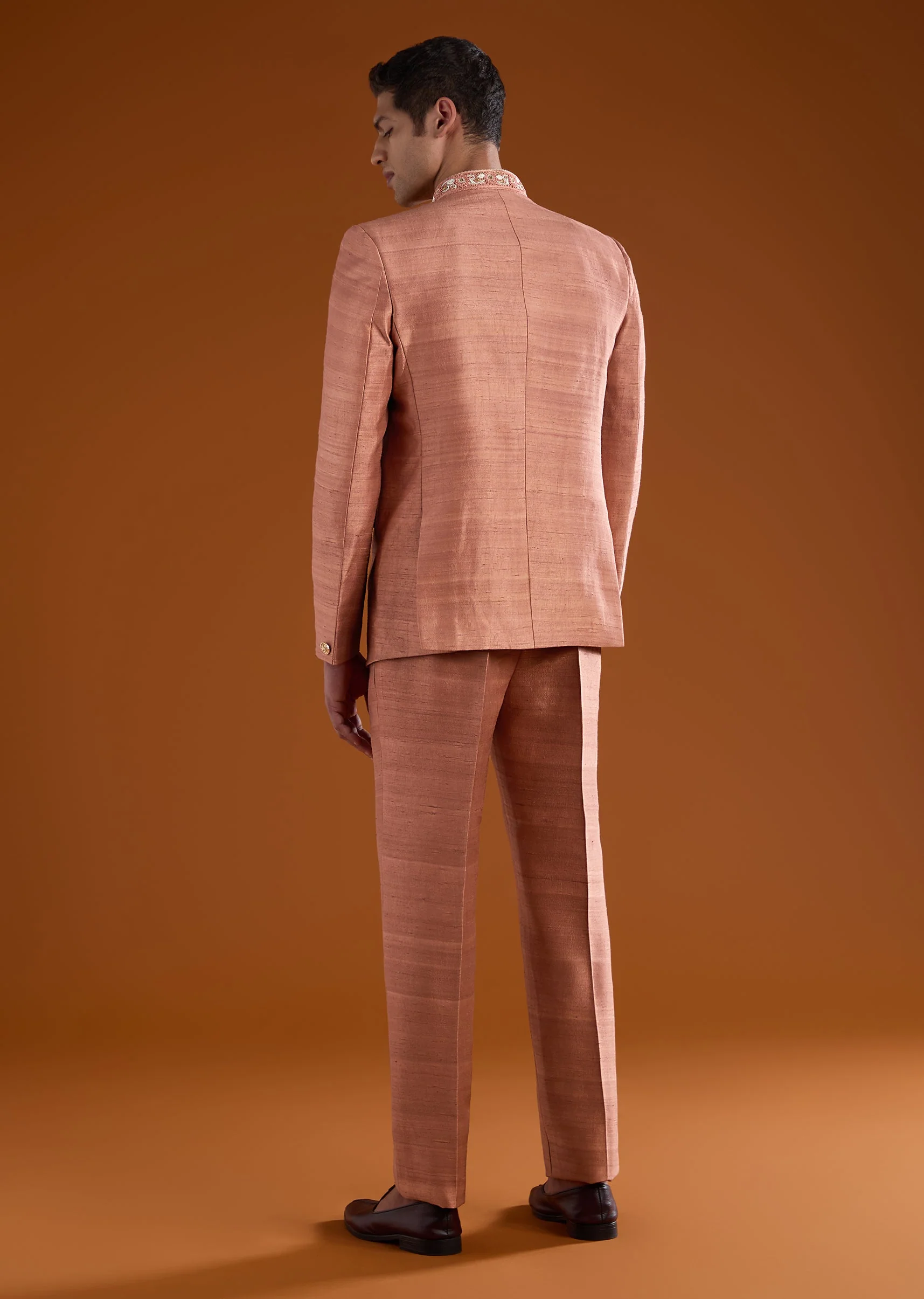 Rust Silk Jodhpuri Pant Set with Resham Work - Image 5