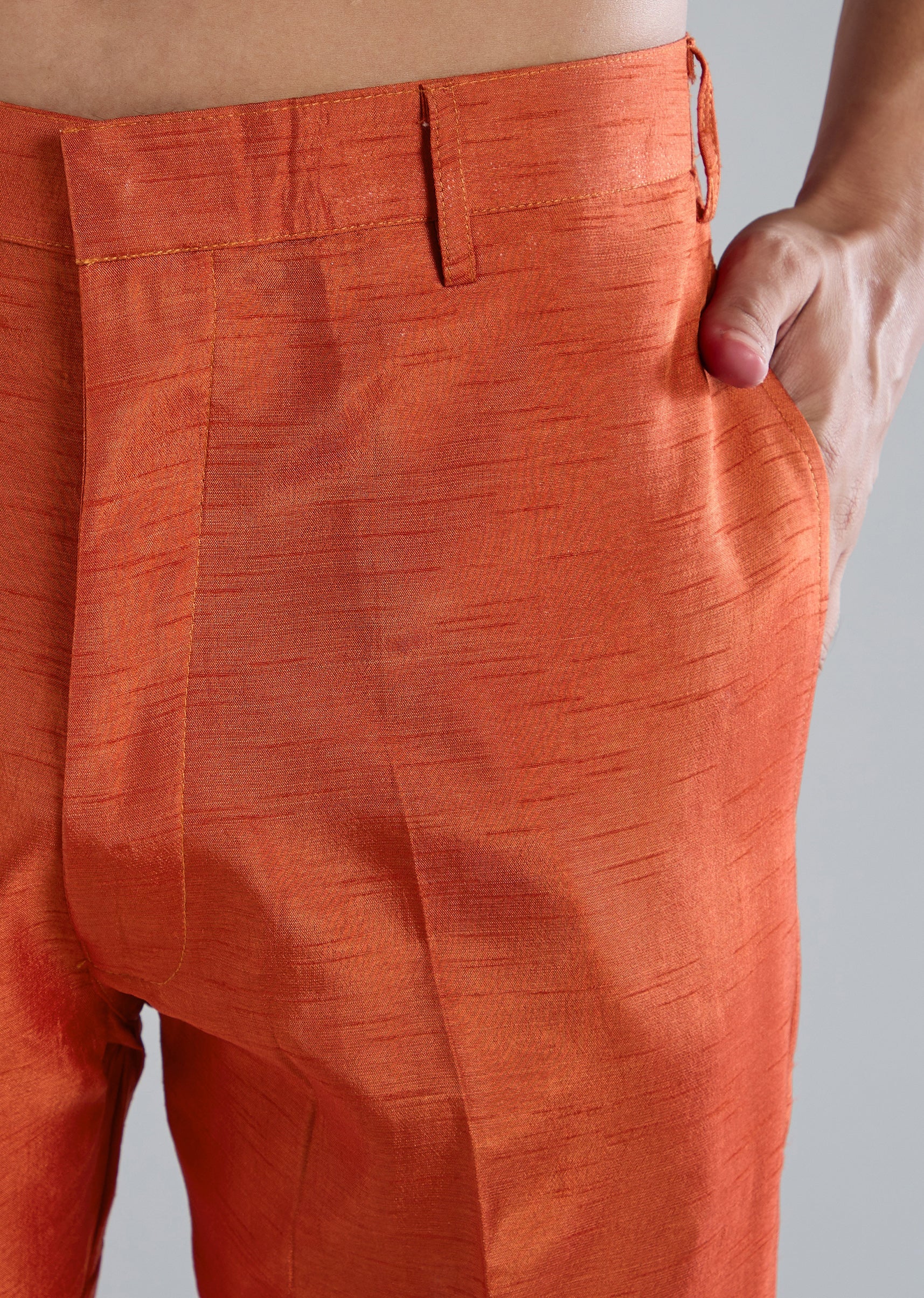 Rust Silk Kurta Jacket Set With Zari Mirror Work - Image 7