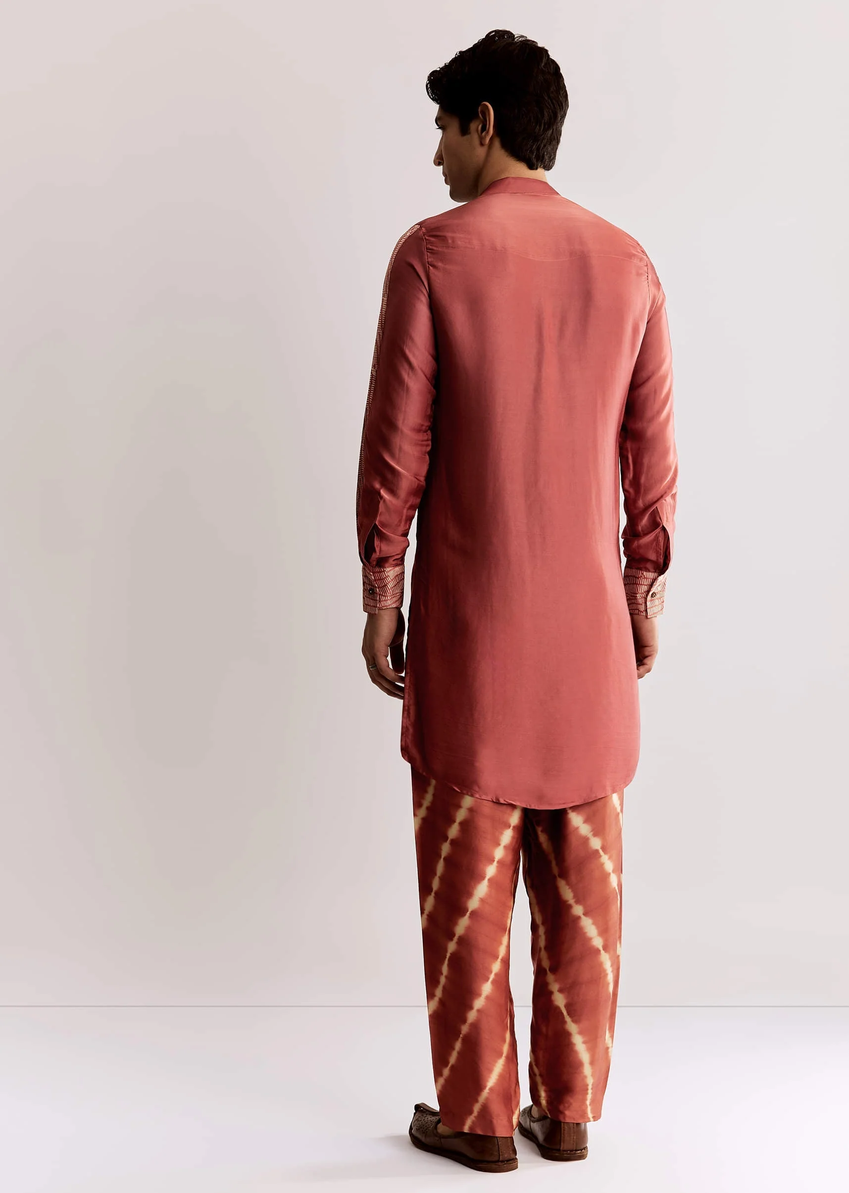 Rust Silk Kurta Set With Handcrafted Ajrakh Print - Image 5
