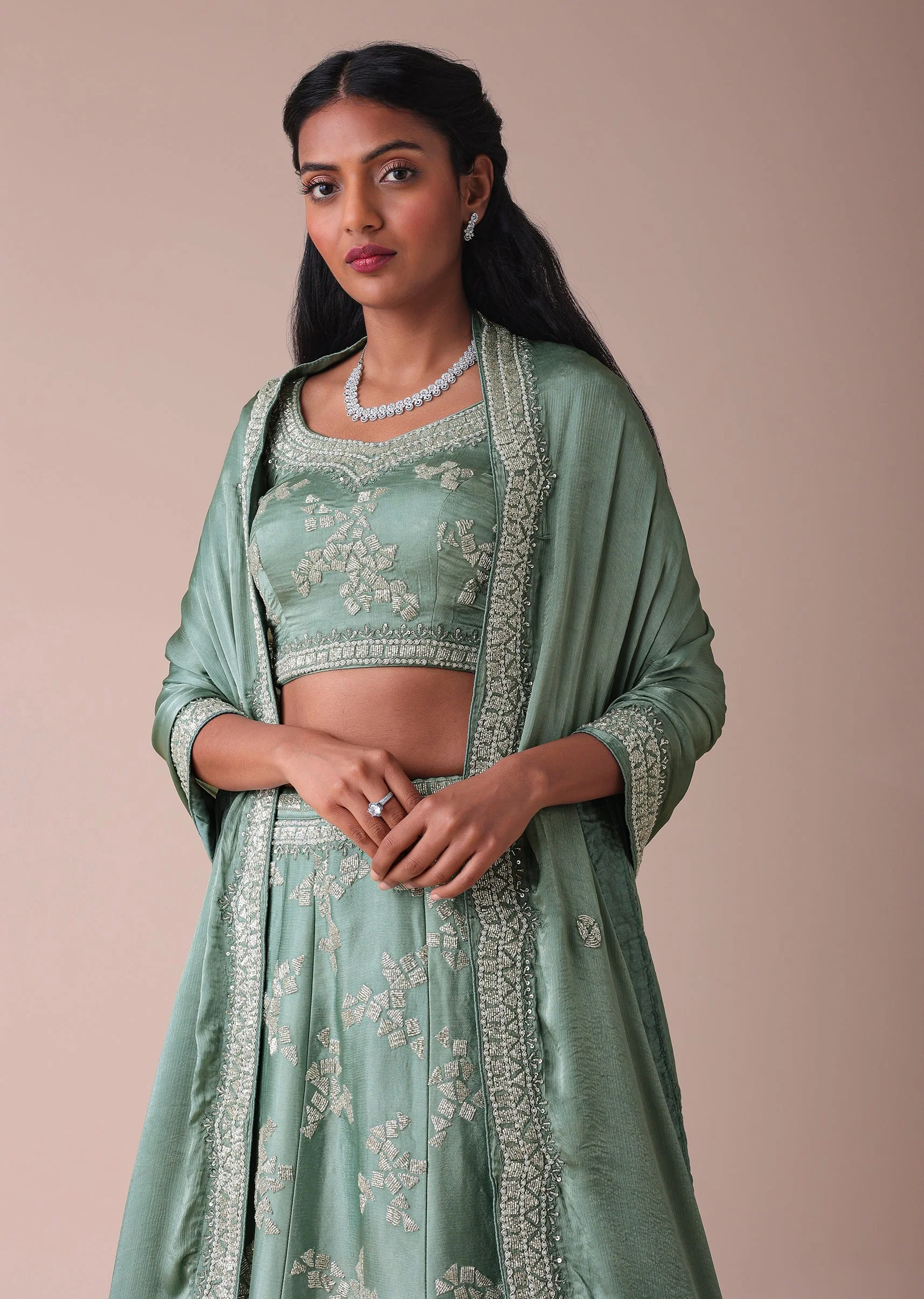 Pista Green Lehenga With Handwork Embroidery - Image 4