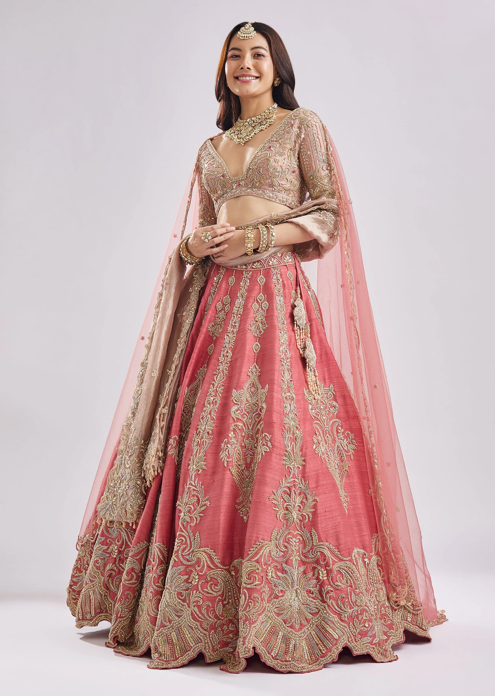 Scalloped Pink Lehenga With Dual Blouses - Image 4