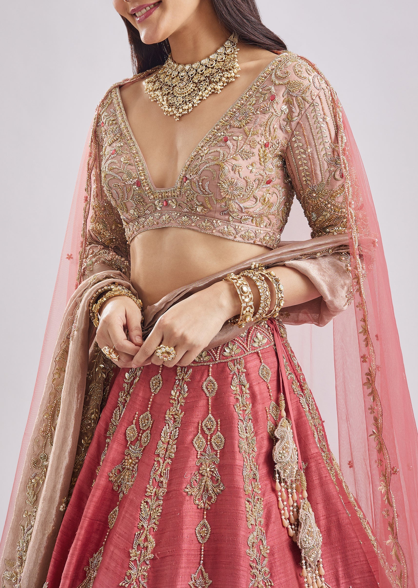 Scalloped Pink Lehenga With Dual Blouses - Image 6