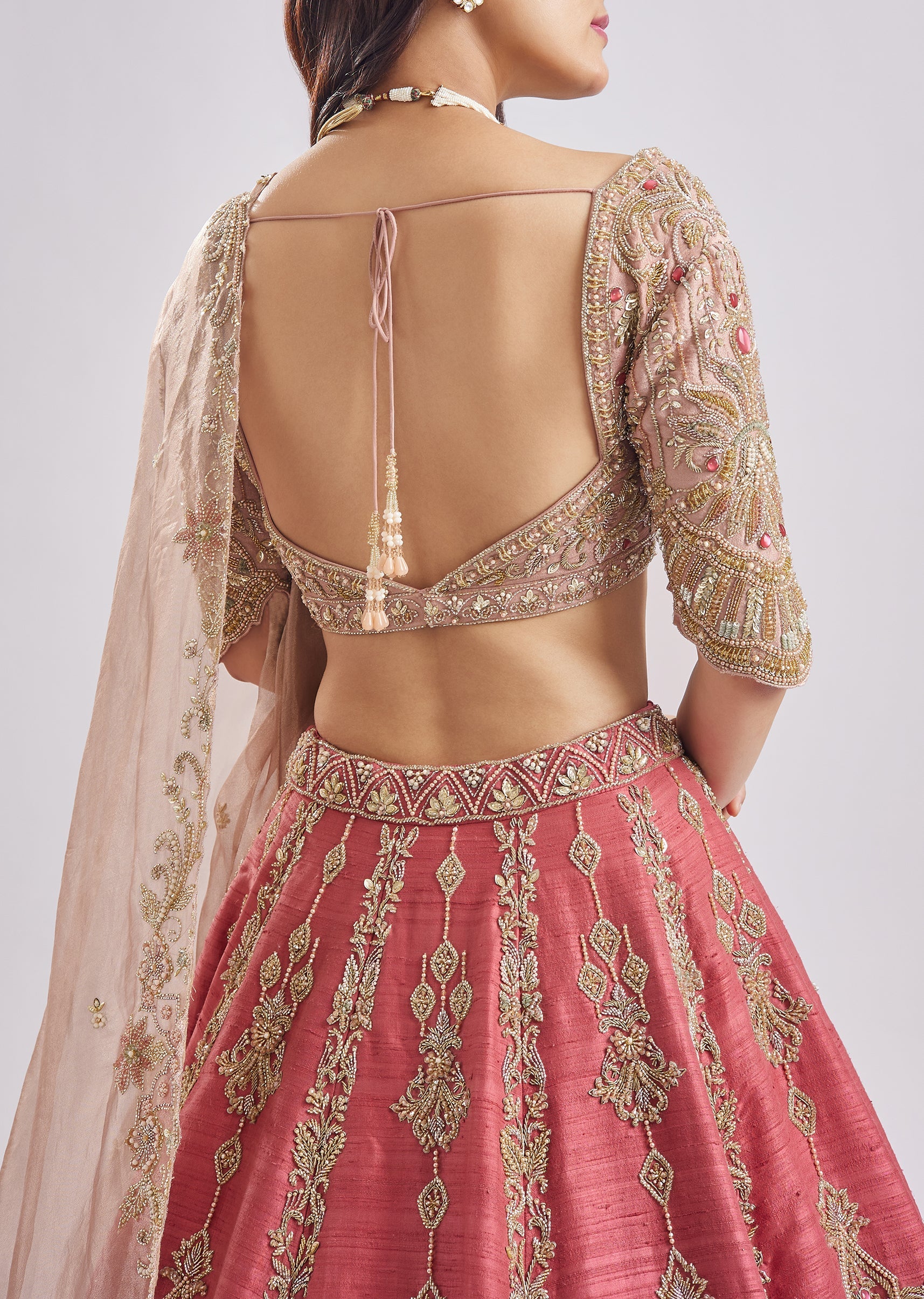 Scalloped Pink Lehenga With Dual Blouses - Image 7