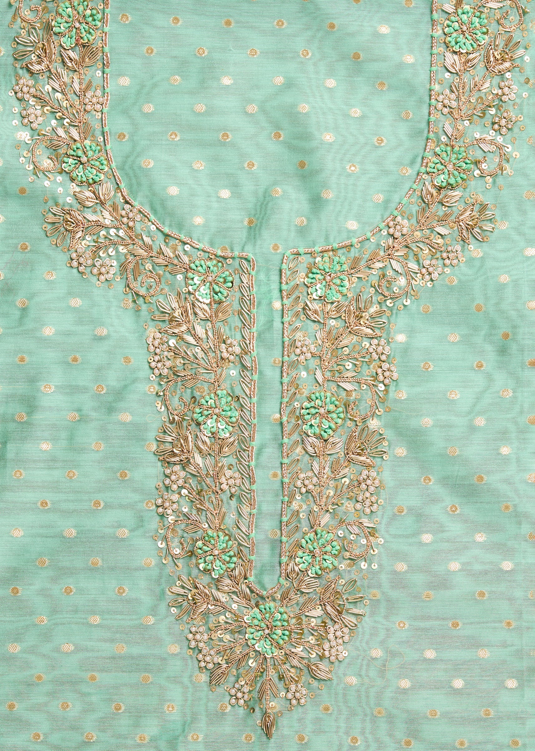 Sea Green Chanderi Unstitched Suit With Dupatta - Image 2