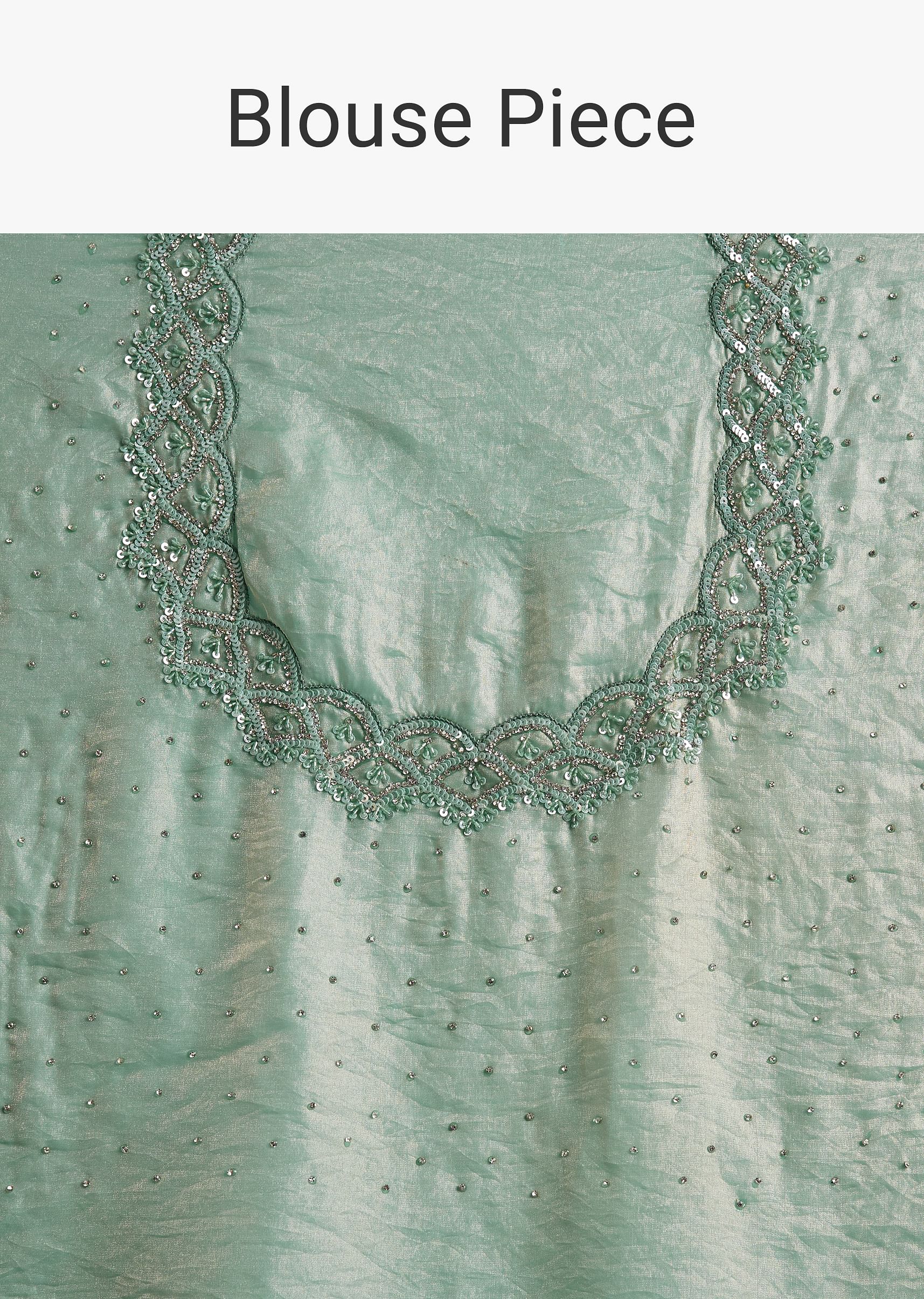 Sea Green Glass Tissue Saree With Cutdana And Stone Embroidery - Image 10