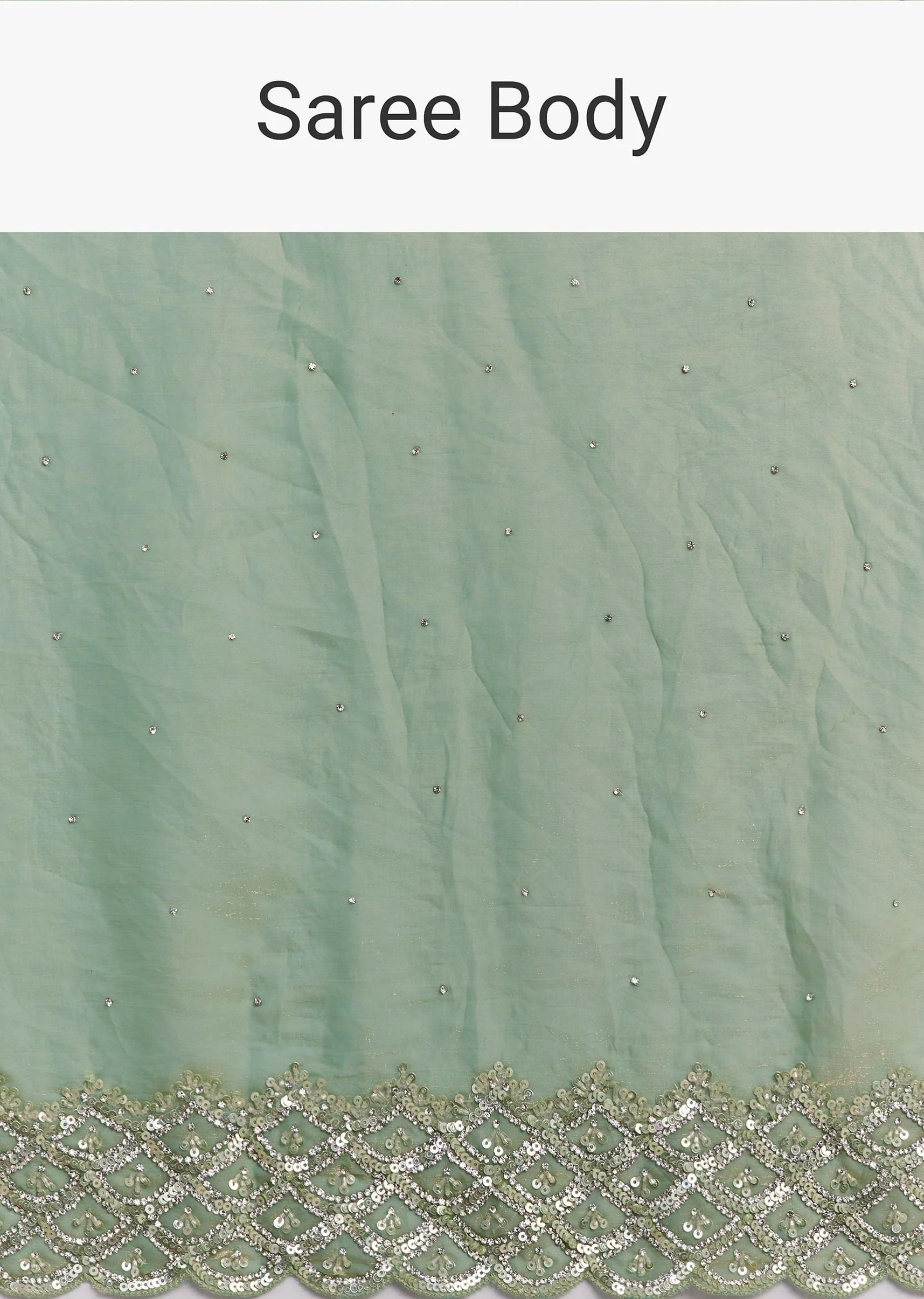 Sea Green Glass Tissue Saree With Cutdana And Stone Embroidery - Image 9