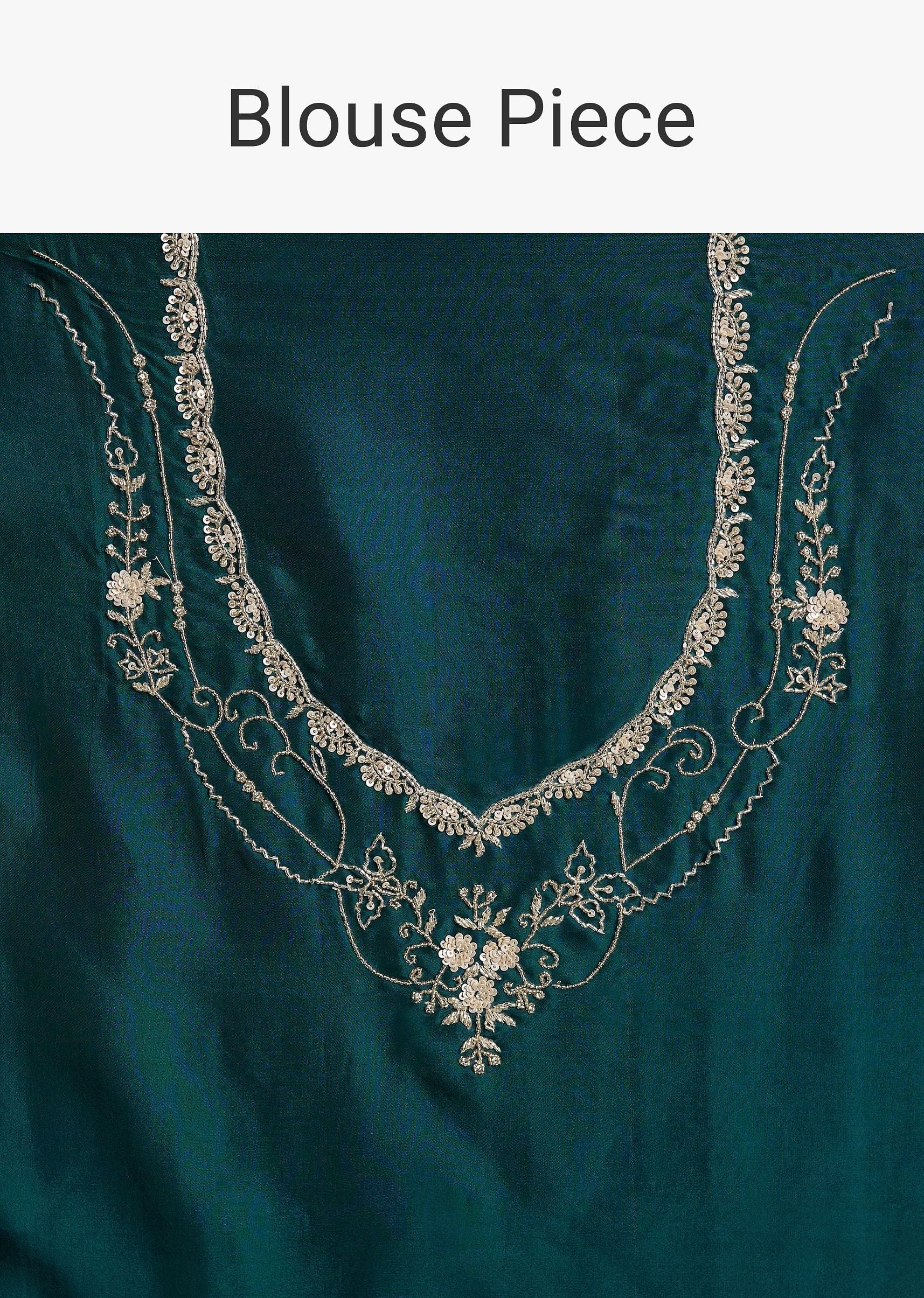 Sea Green Jacquard Sequins Saree With Cutdana Stones - Image 10