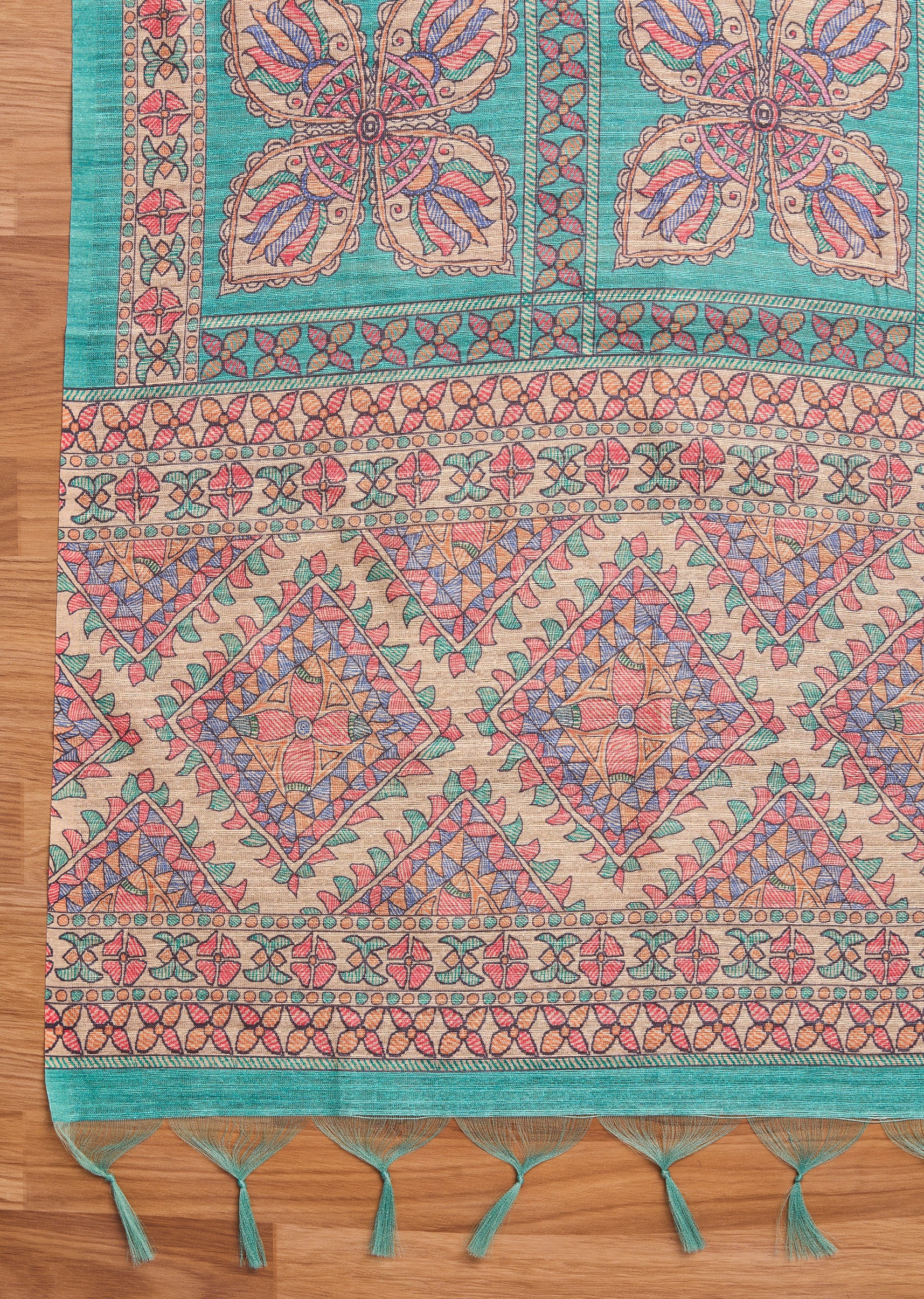 Sea Green Printed Crepe Unstitched Suit Set - Image 5