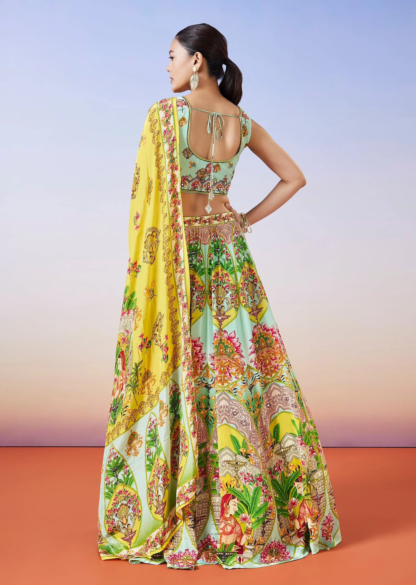Sea Green Printed Lehenga With Dupatta - Image 2