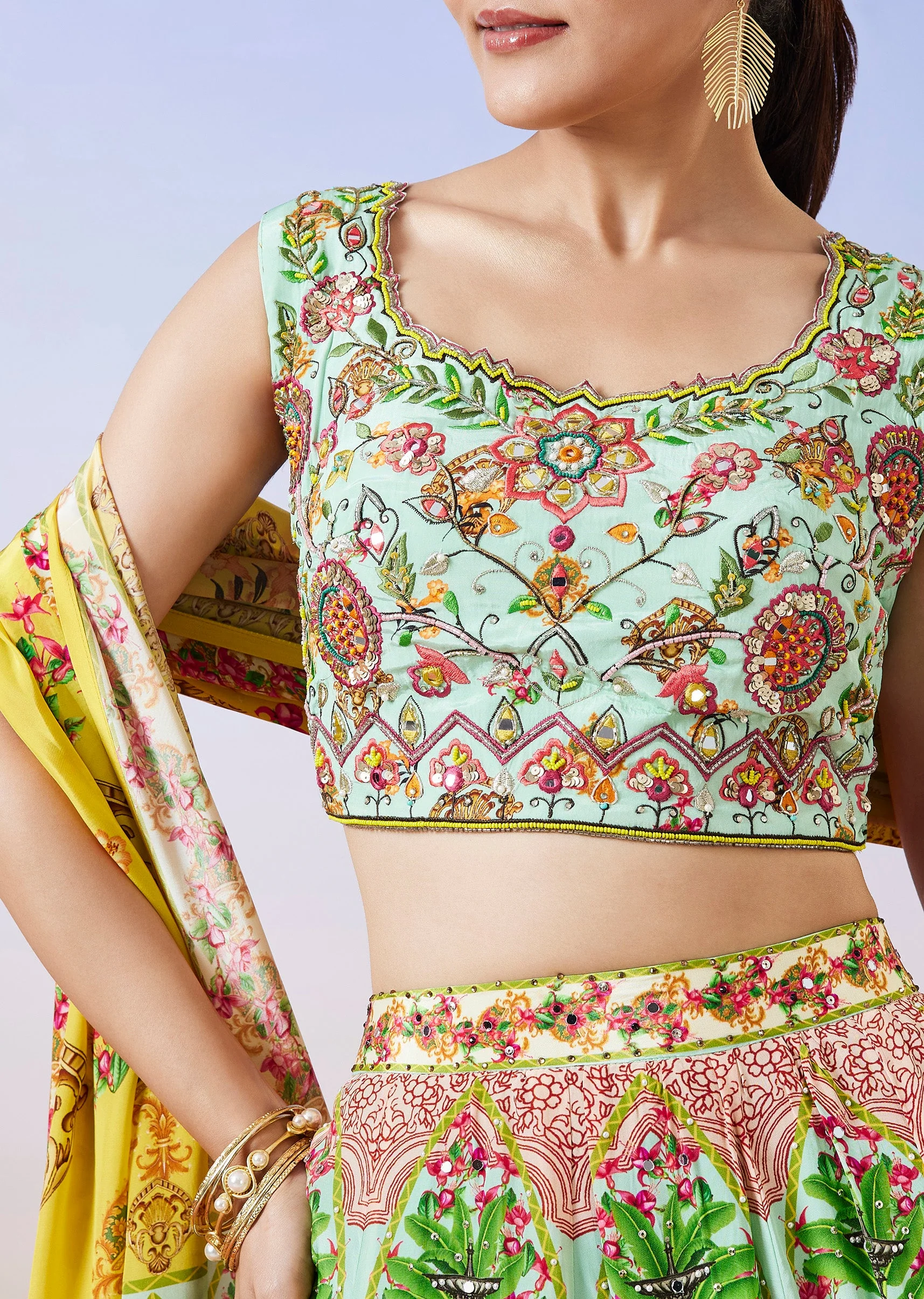 Sea Green Printed Lehenga With Dupatta - Image 3