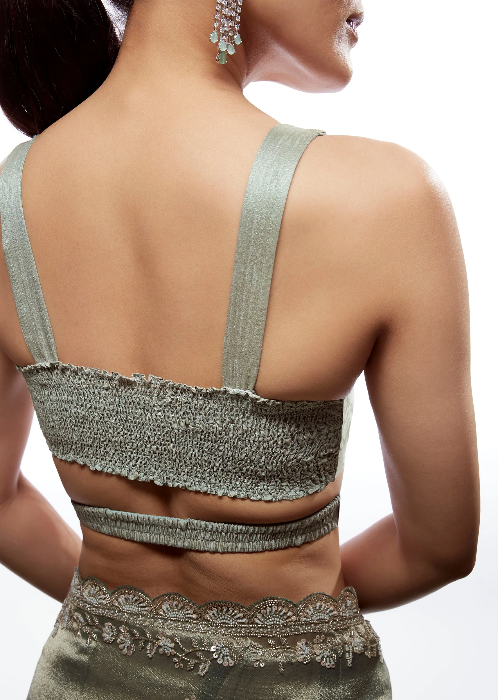 Sea Green Raw Silk V Neck Blouse - Image 4