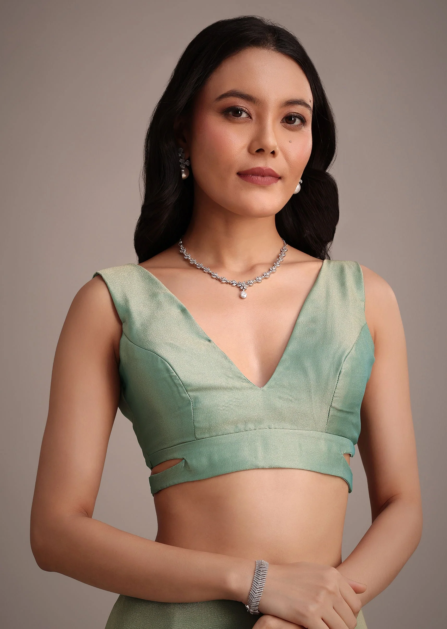Sea Green Tissue Saree With Cutdana And Stone Embroidery - Image 7
