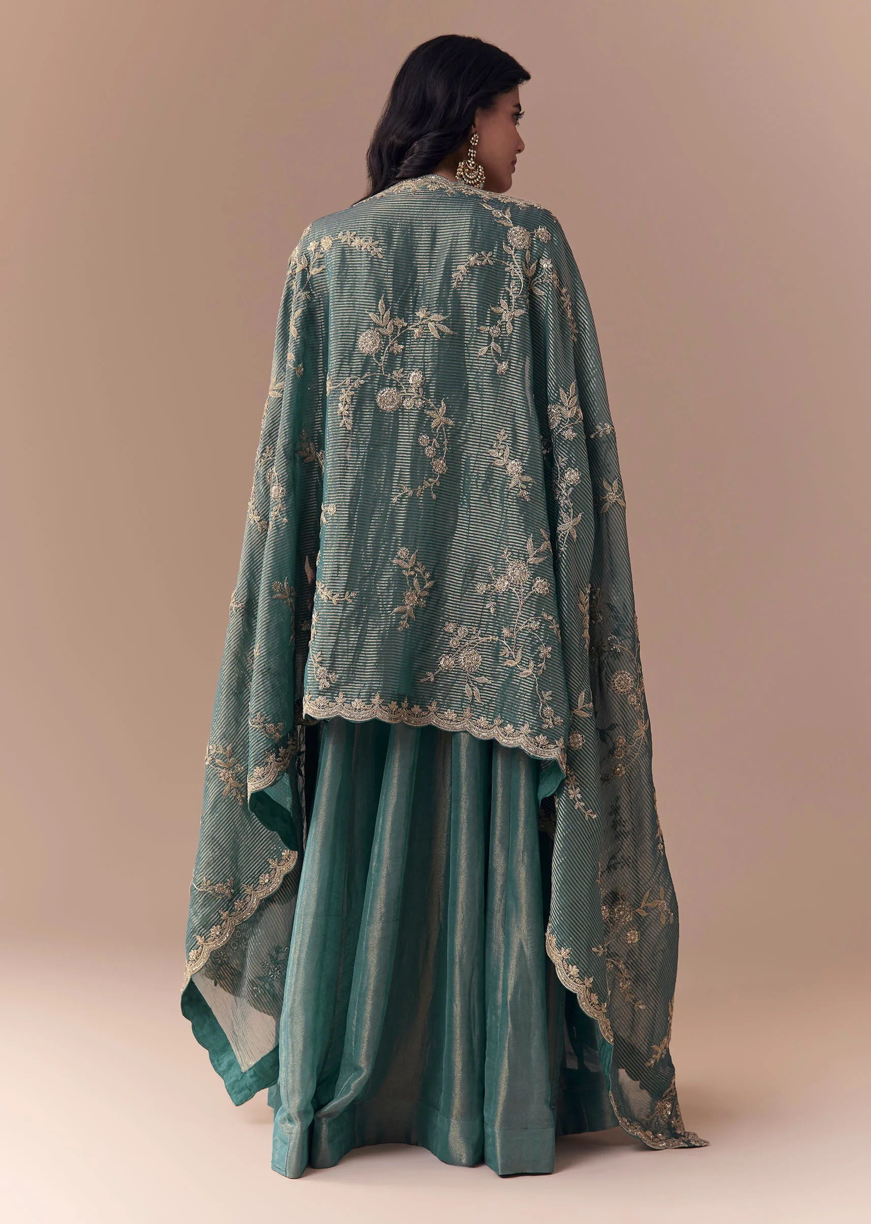 Sea Green Zardozi Anarkali with Dupatta - Image 5