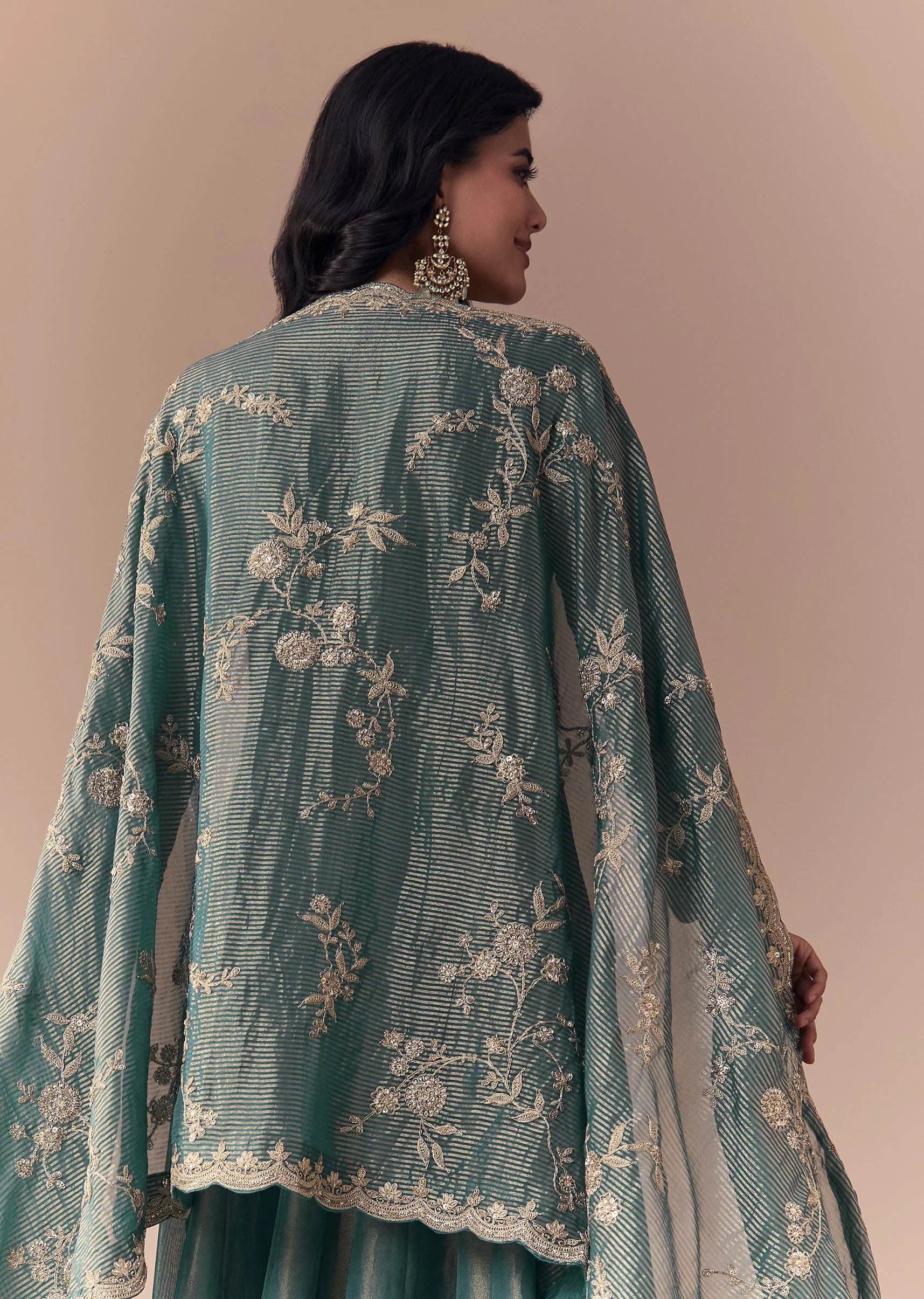 Sea Green Zardozi Anarkali with Dupatta - Image 6