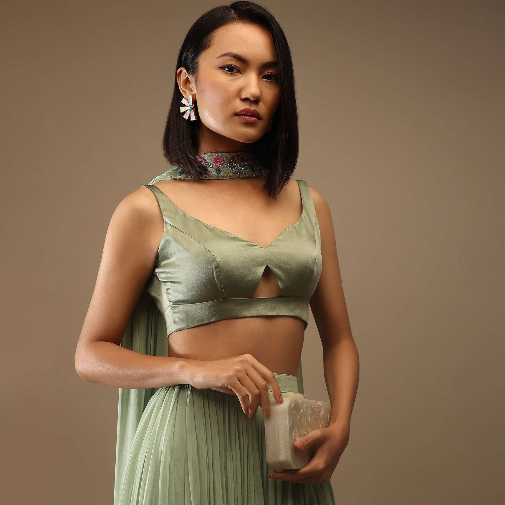 Seaspray Sleeveless Blouse With A Triangle Cut Out At The Bottom Back Tie-Up And Hooks Closure - Image 3