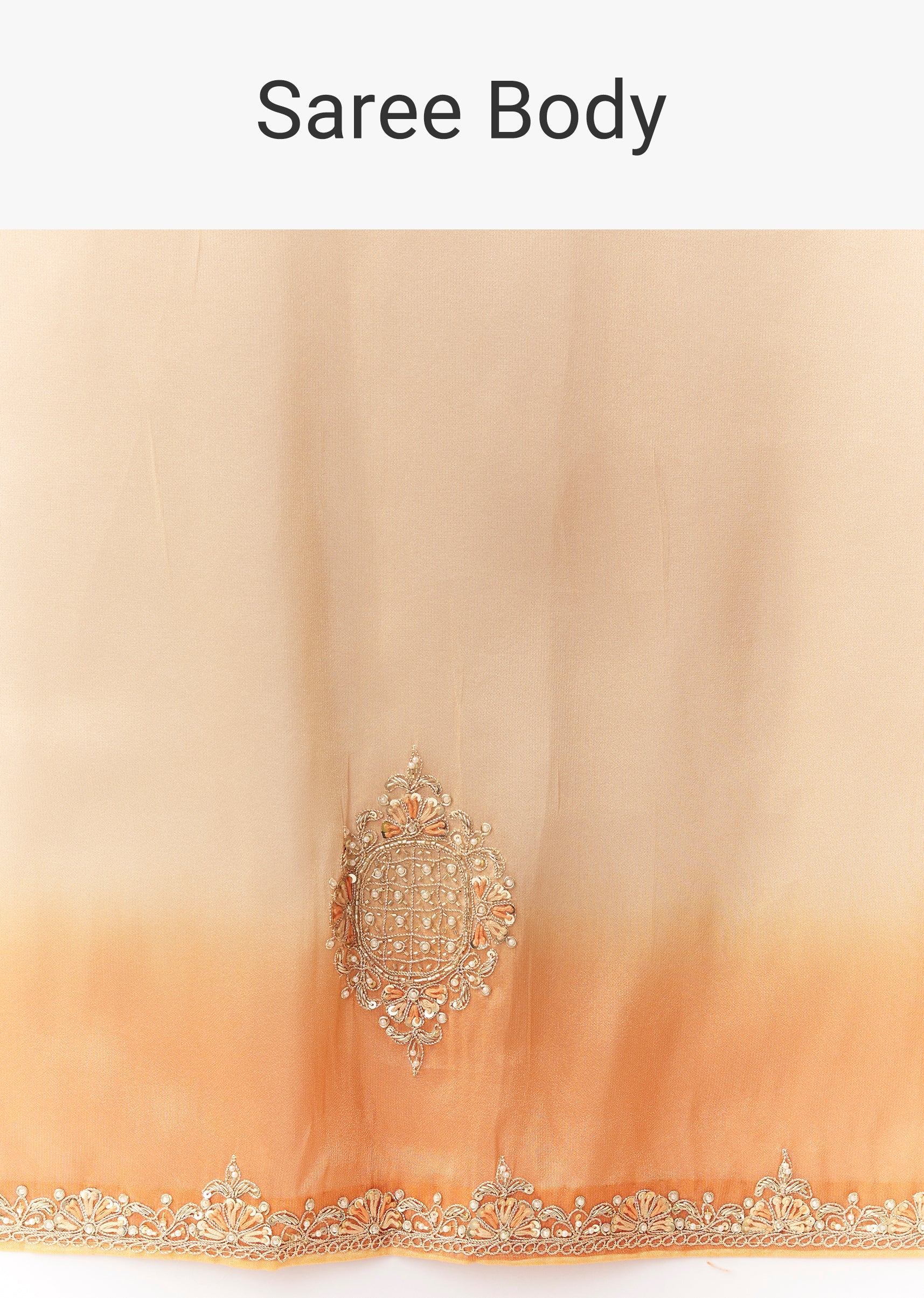Shaded Orange Tissue Saree With Zardosi And Resham Hand Embroidery and Tasselled Pallu - Image 9