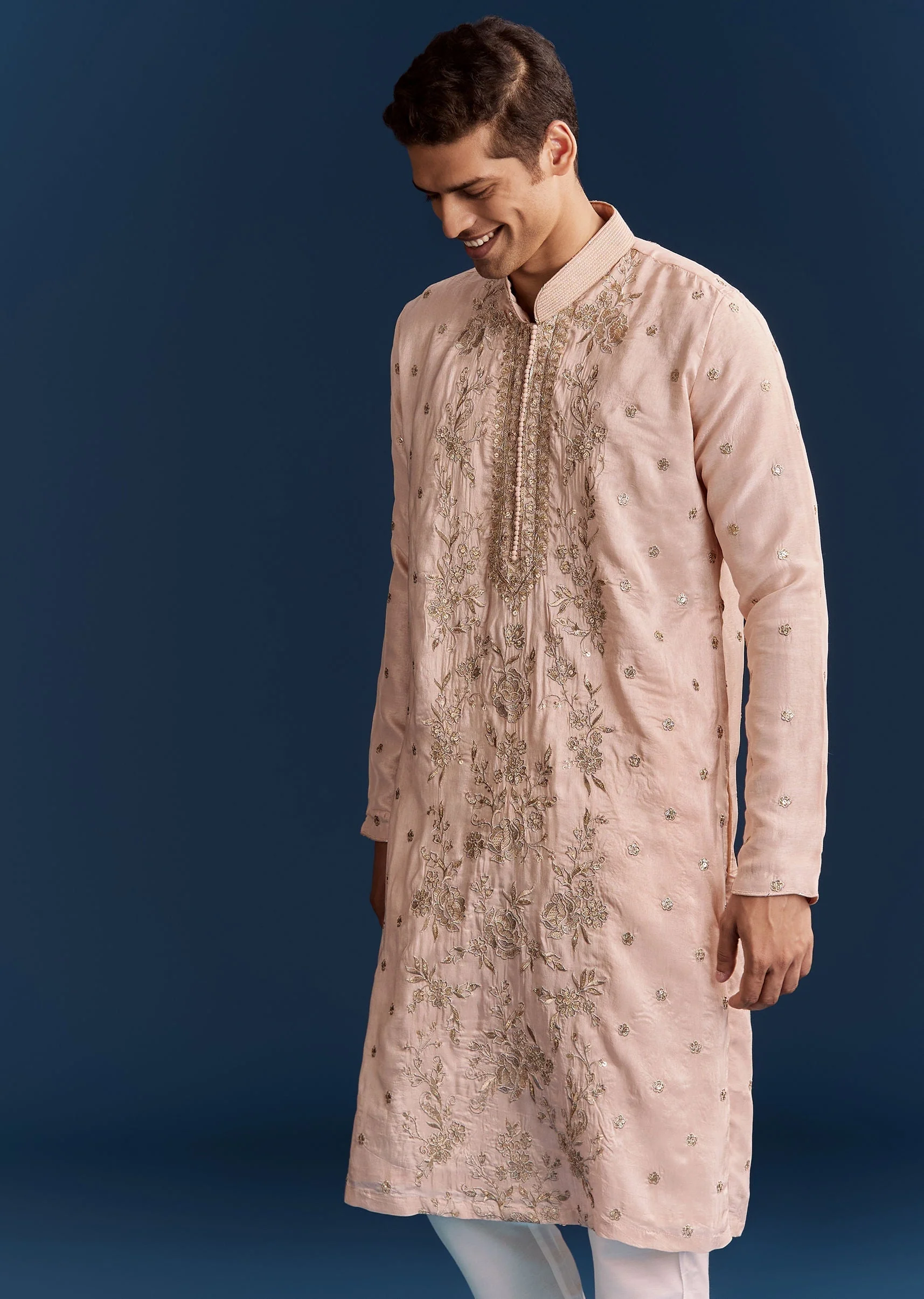 Silk Kurta Set With Resham Thread And Sequins - Image 4