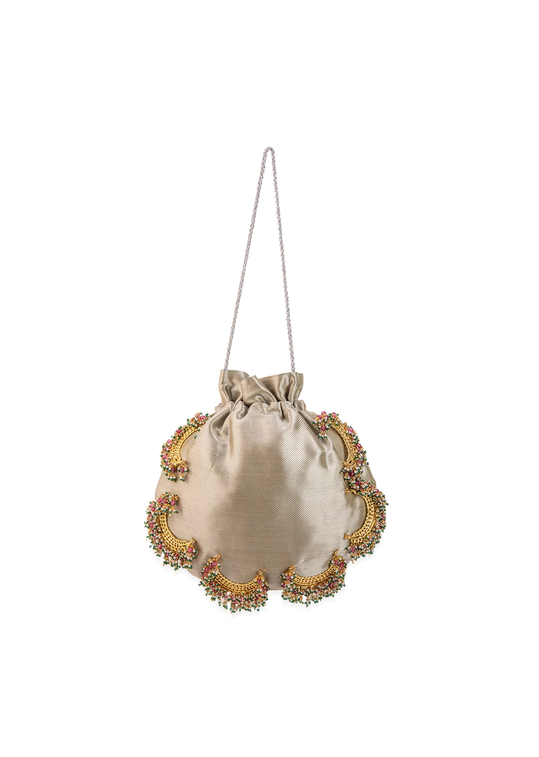 Silver and Gold Potli Bag with Crescent Motif - Image 3
