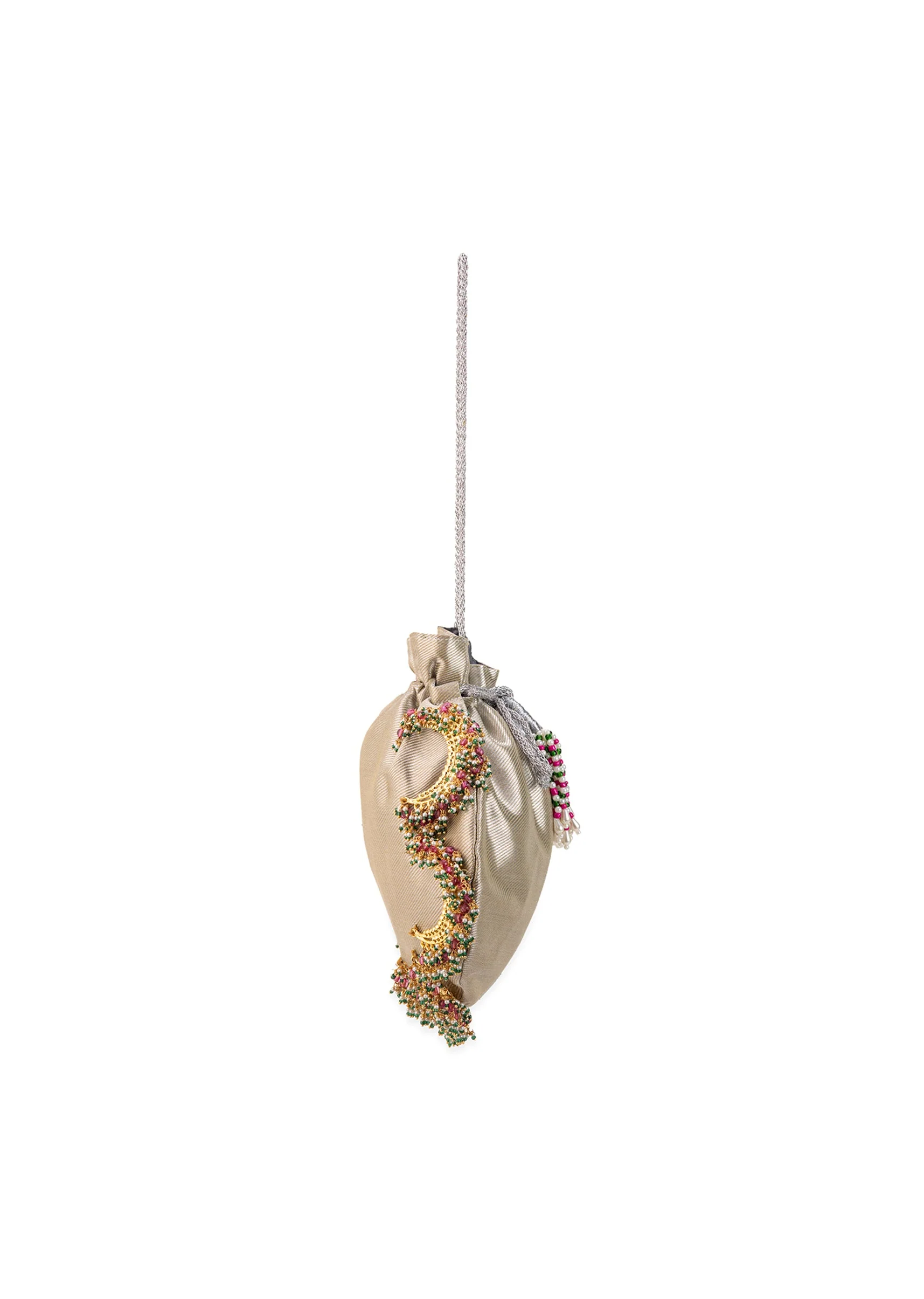 Silver and Gold Potli Bag with Crescent Motif - Image 4