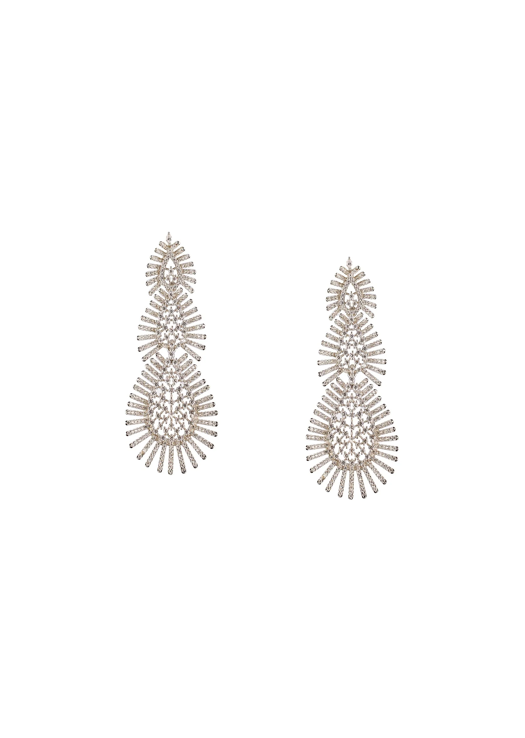 Silver Anti Tarnish CZ Diamond Rhodium Plated Long Earrings - Image 2