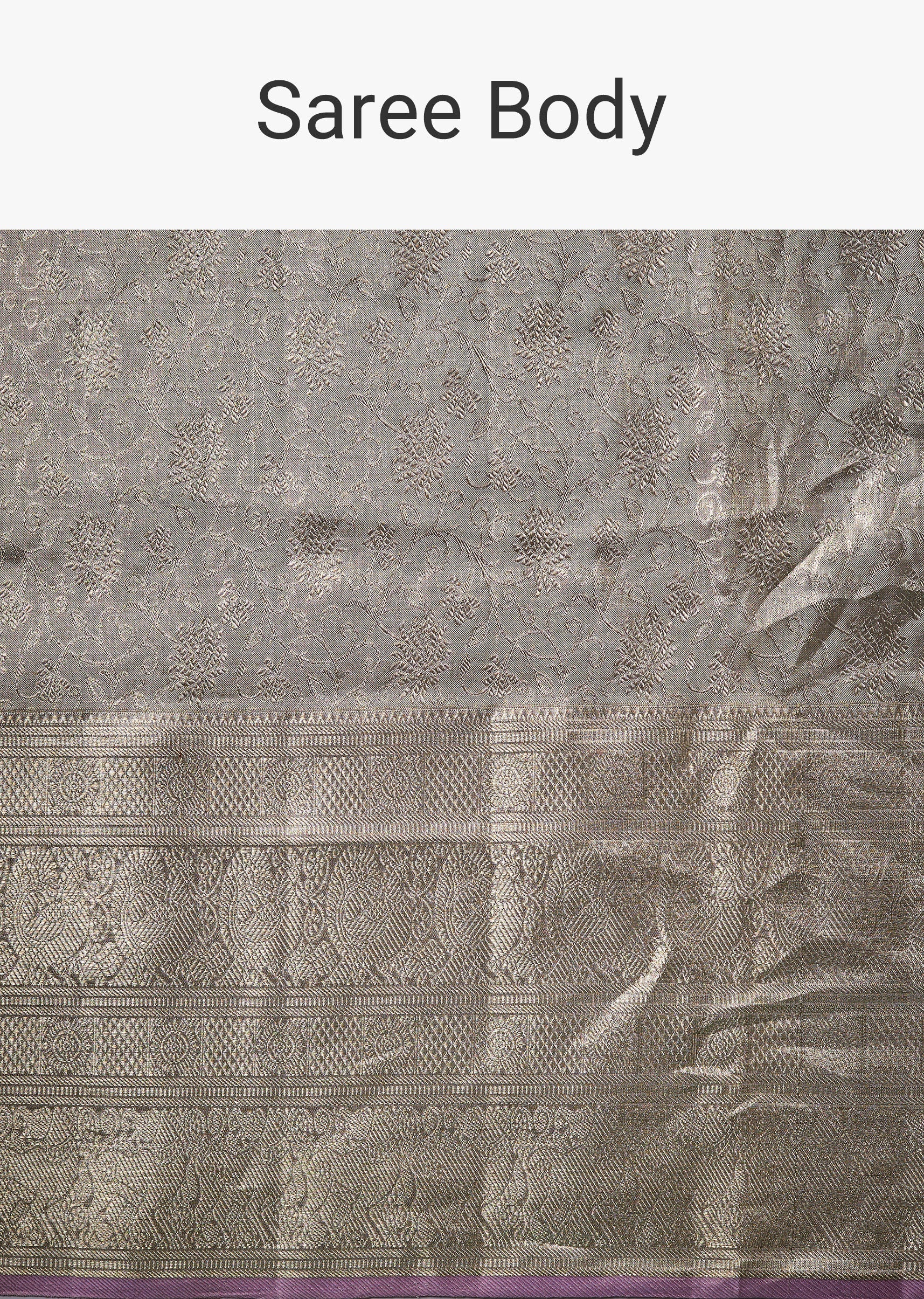 Silver Banarasi Jacquard Weave Saree with Unstitched Blouse - Image 9