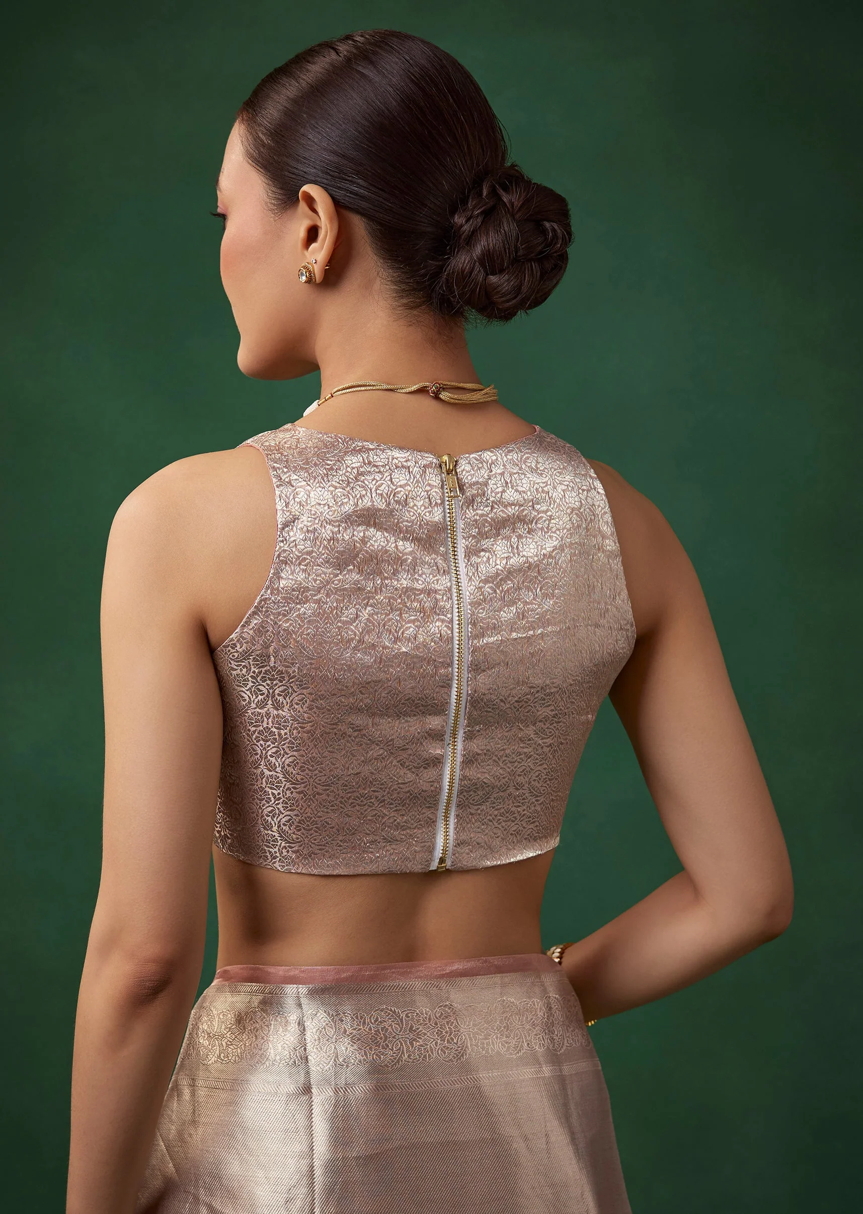 Silver Banarasi Tissue Silk Saree with Unstitched Blouse - Image 8