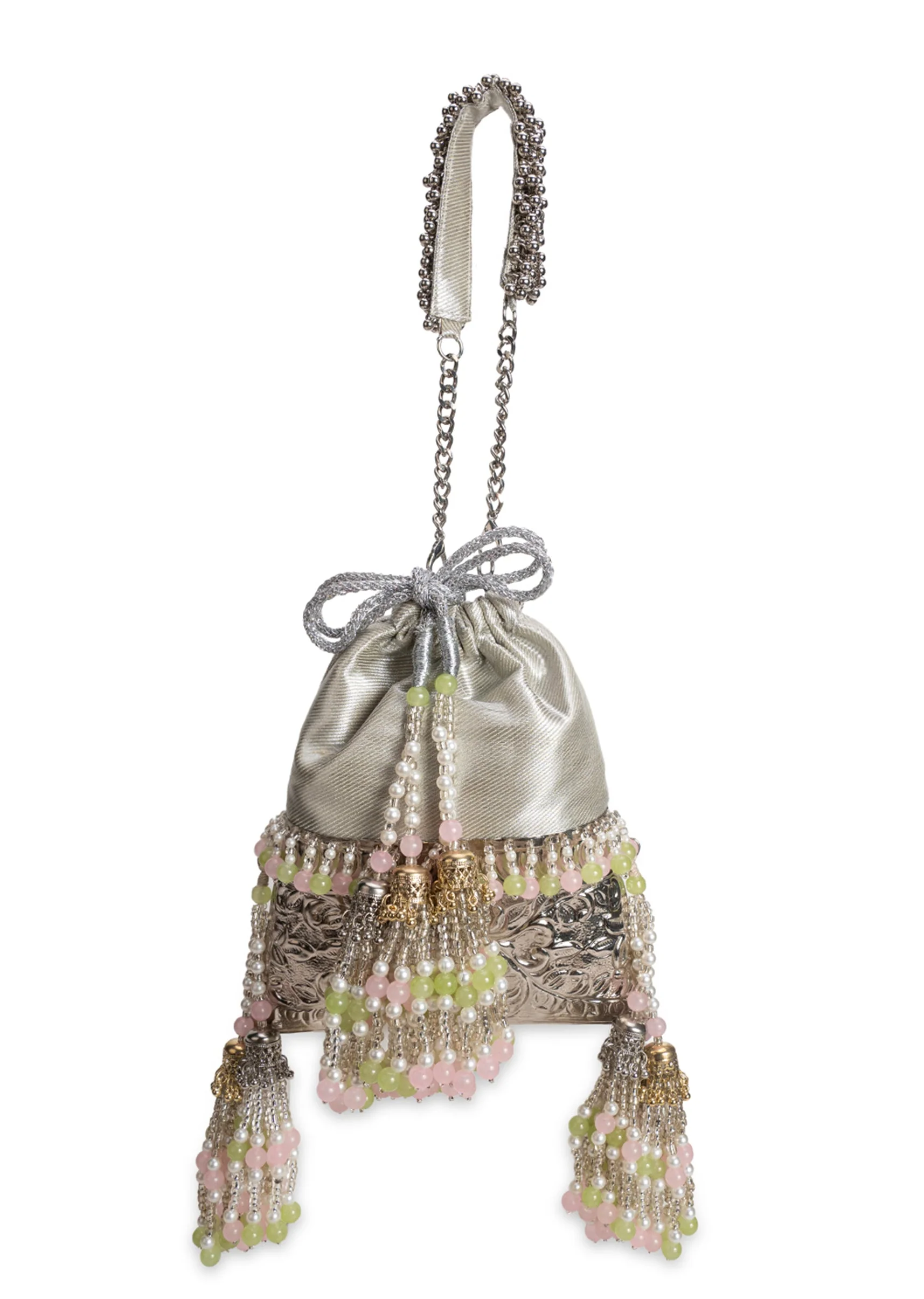 Silver Brocade Embellished Potli - Image 2