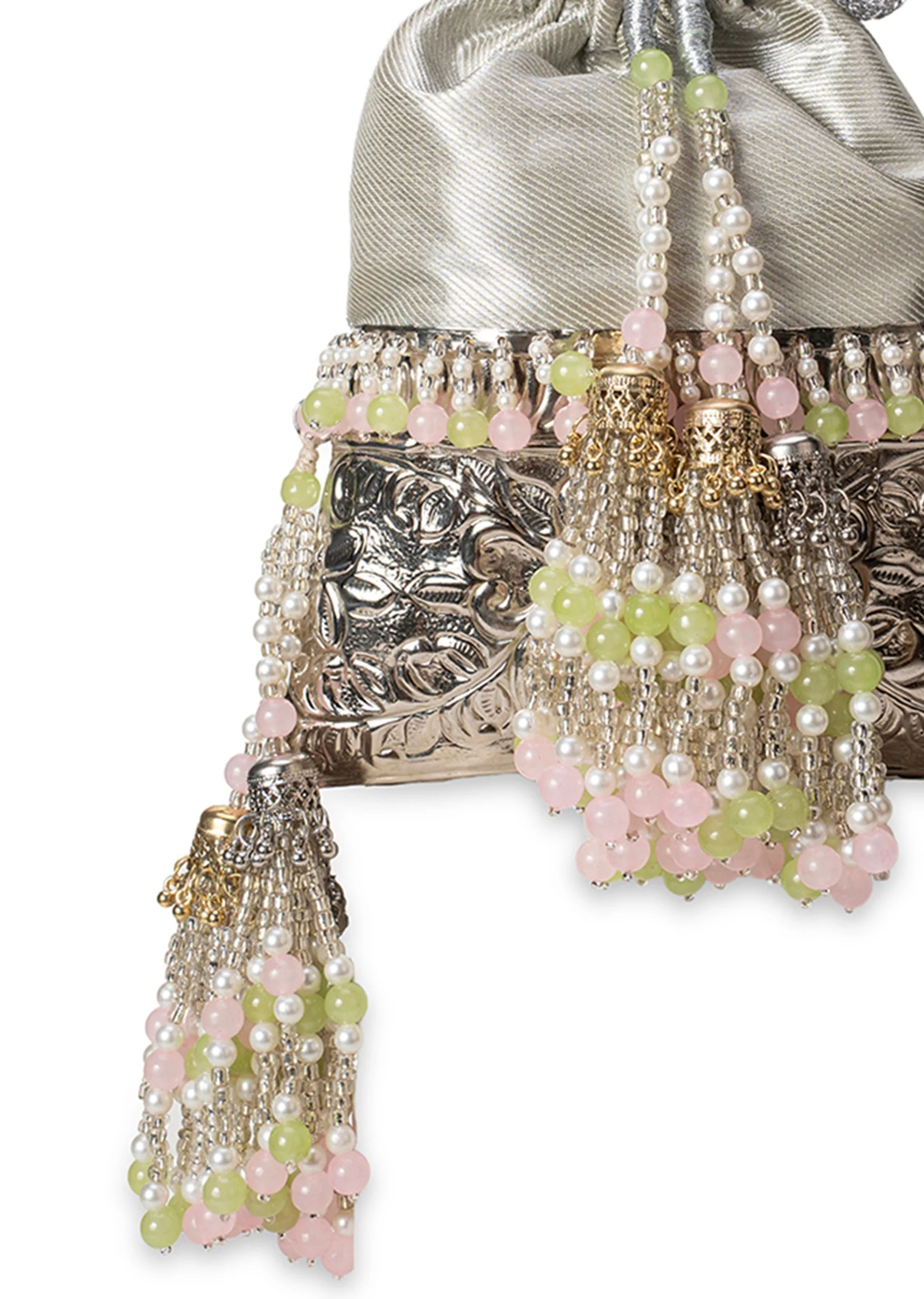 Silver Brocade Embellished Potli - Image 3