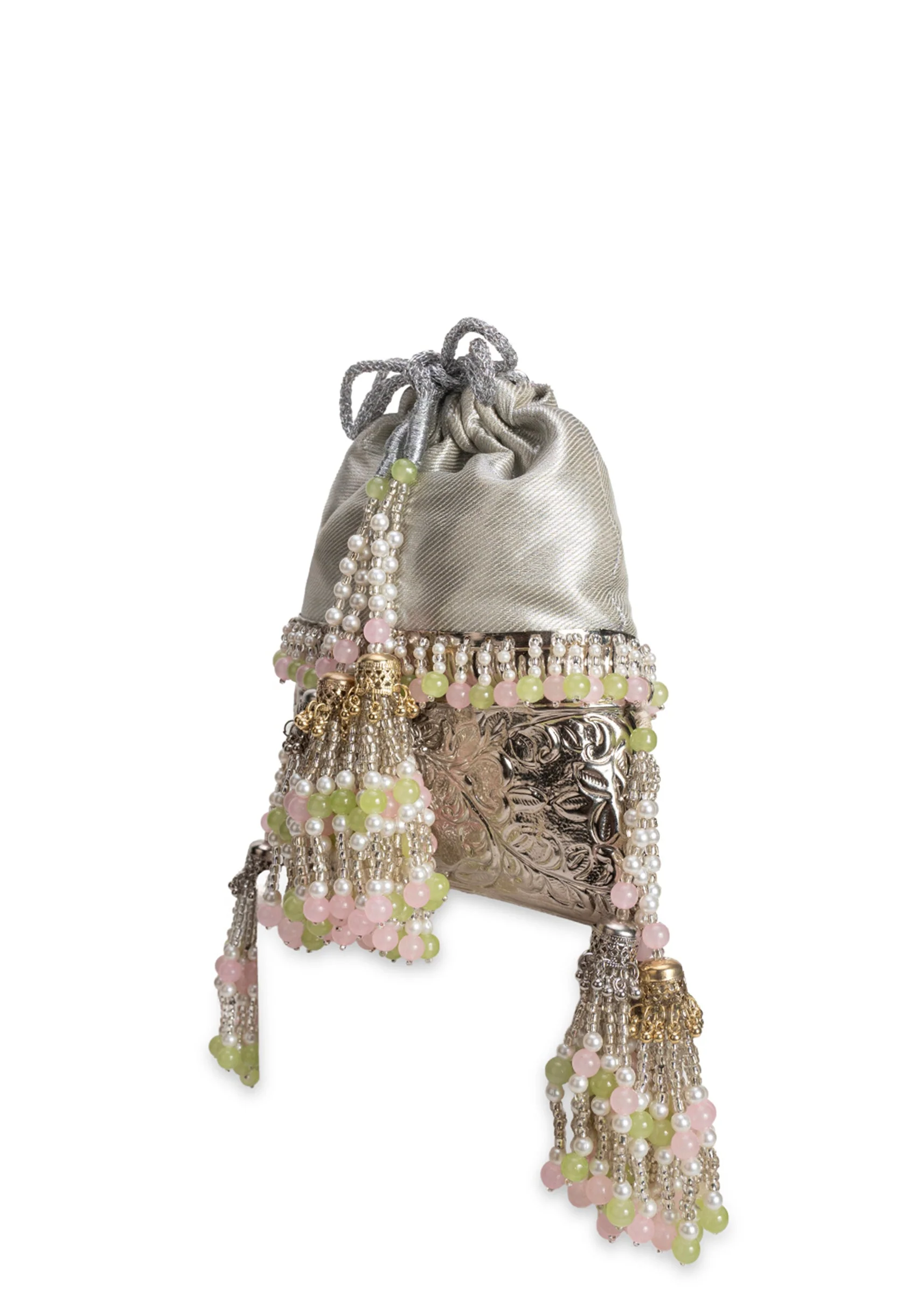Silver Brocade Embellished Potli - Image 4