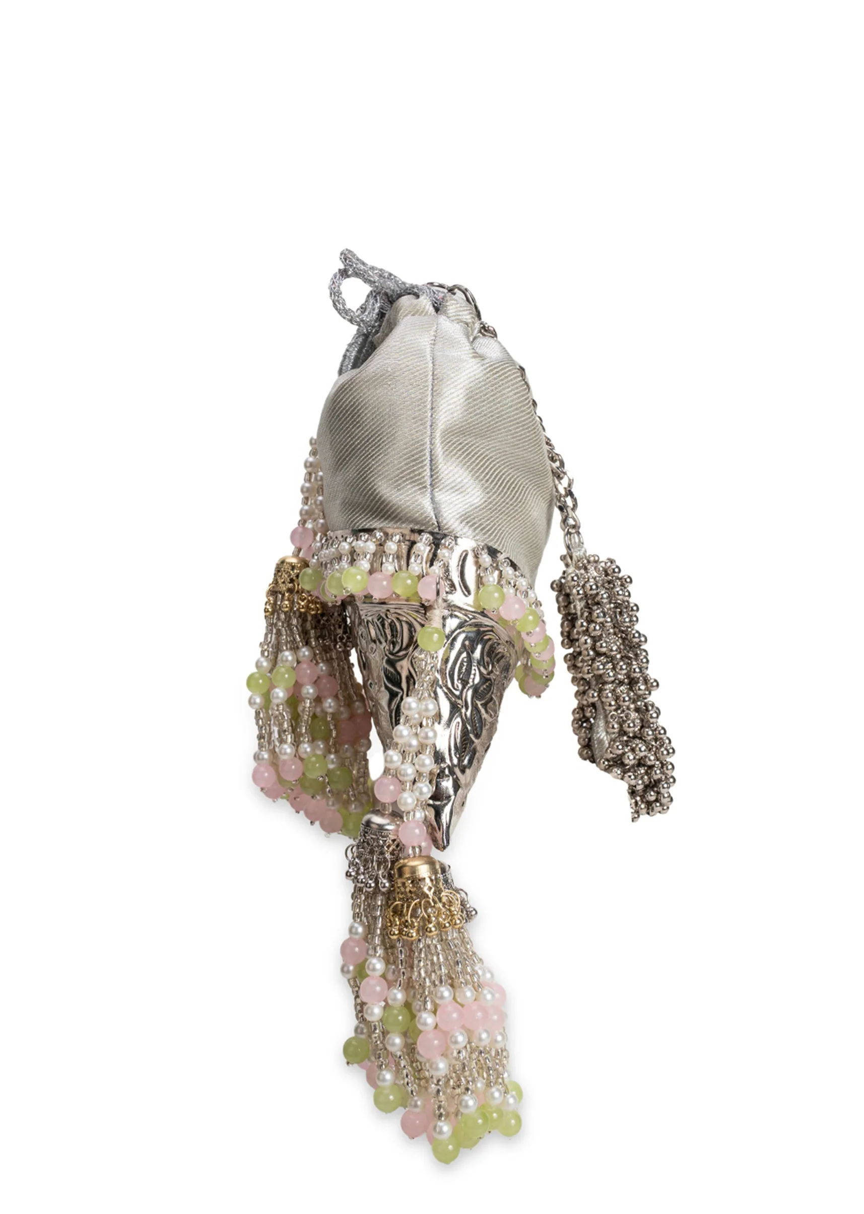 Silver Brocade Embellished Potli - Image 5