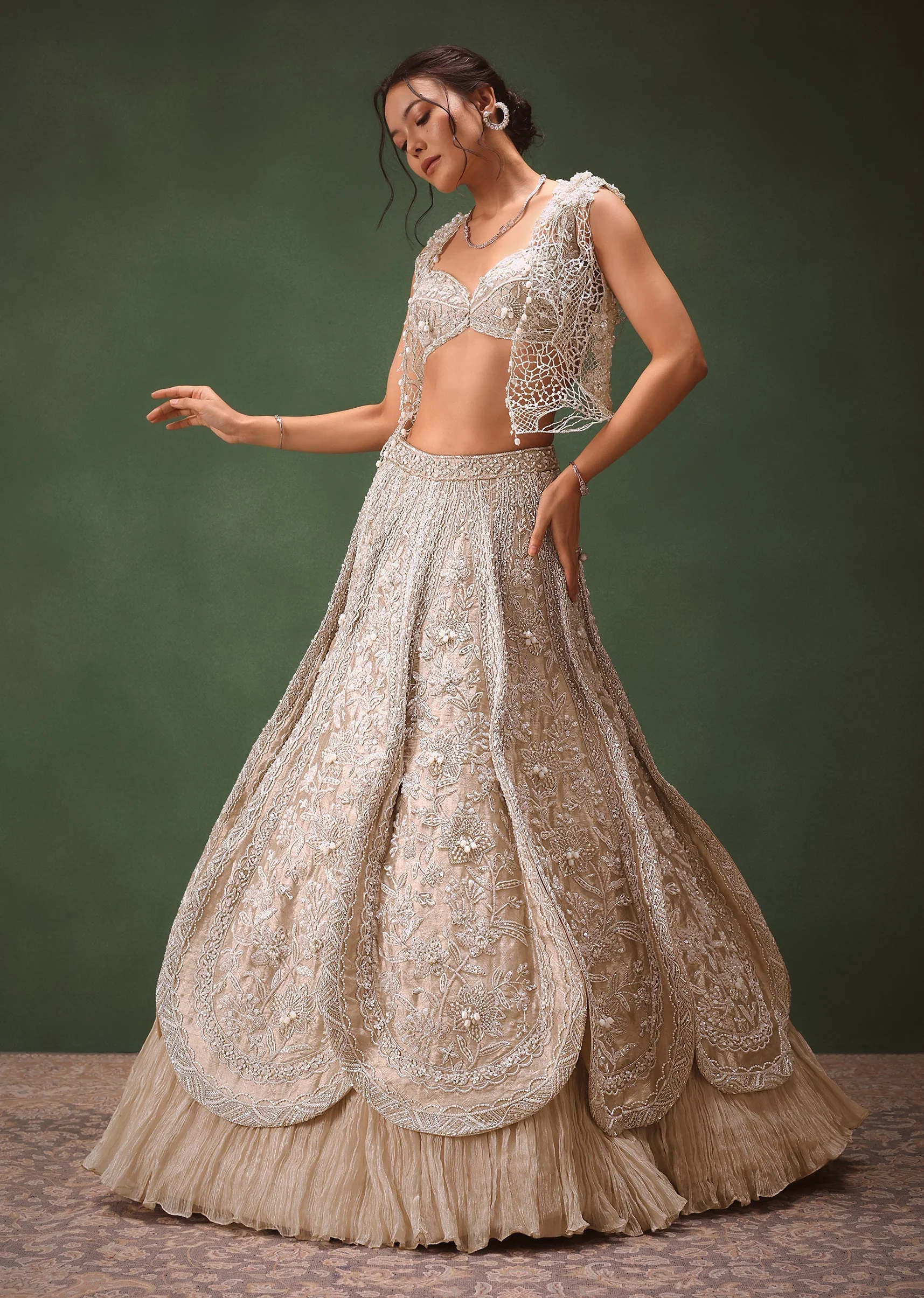 Silver Embroidered Lehenga With Blouse And Jacket - Image 2