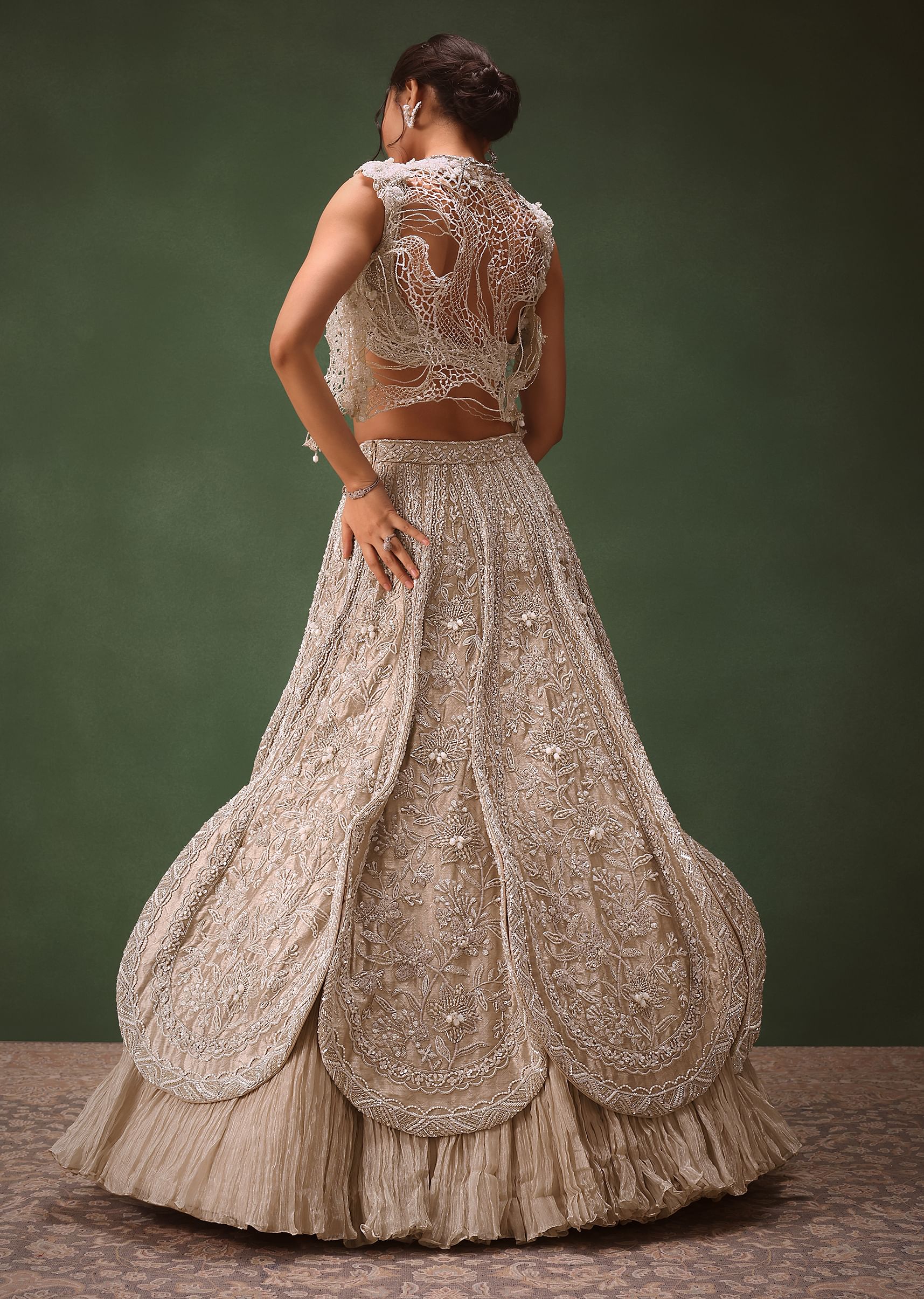 Silver Embroidered Lehenga With Blouse And Jacket - Image 3