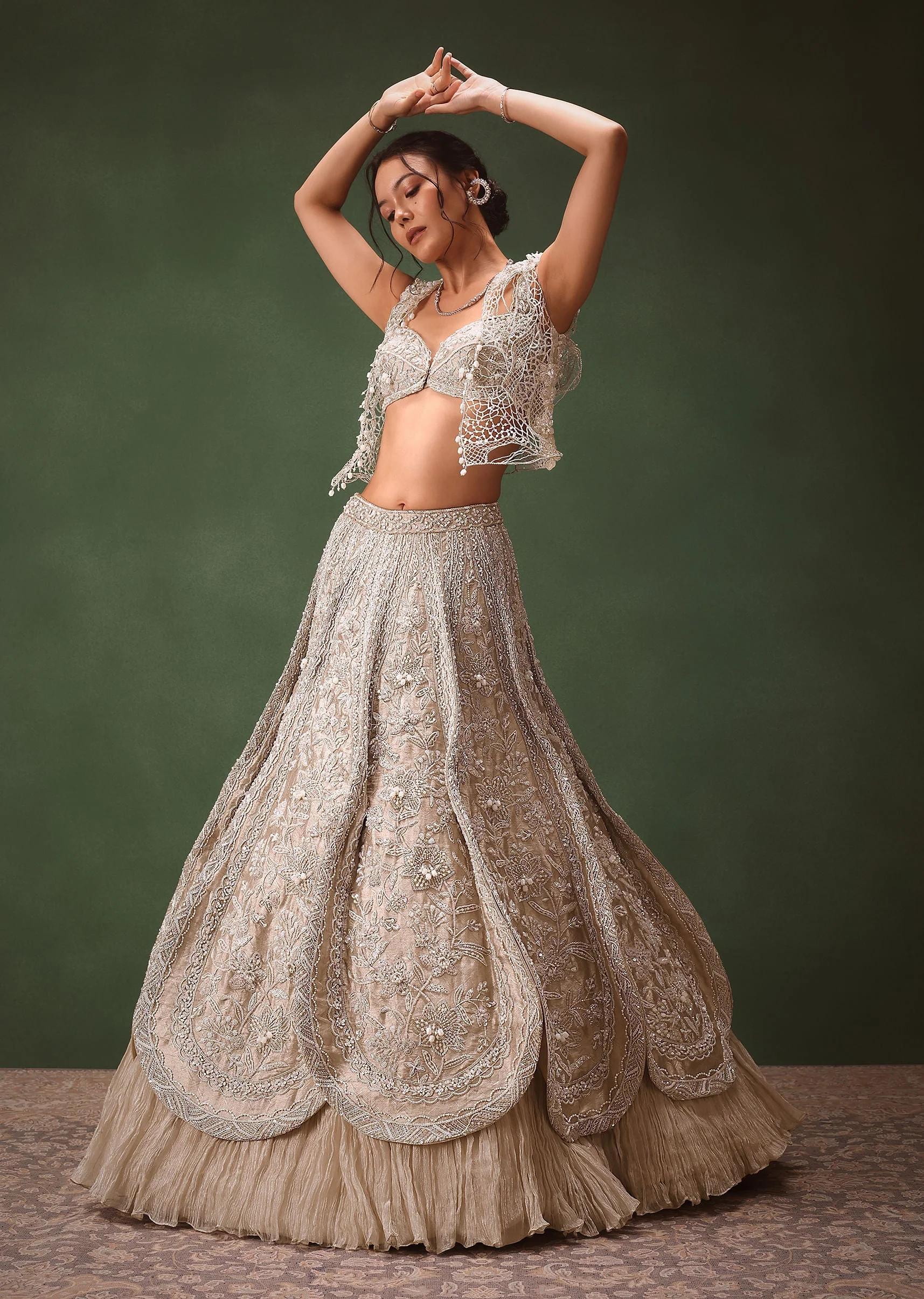 Silver Embroidered Lehenga With Blouse And Jacket - Image 5