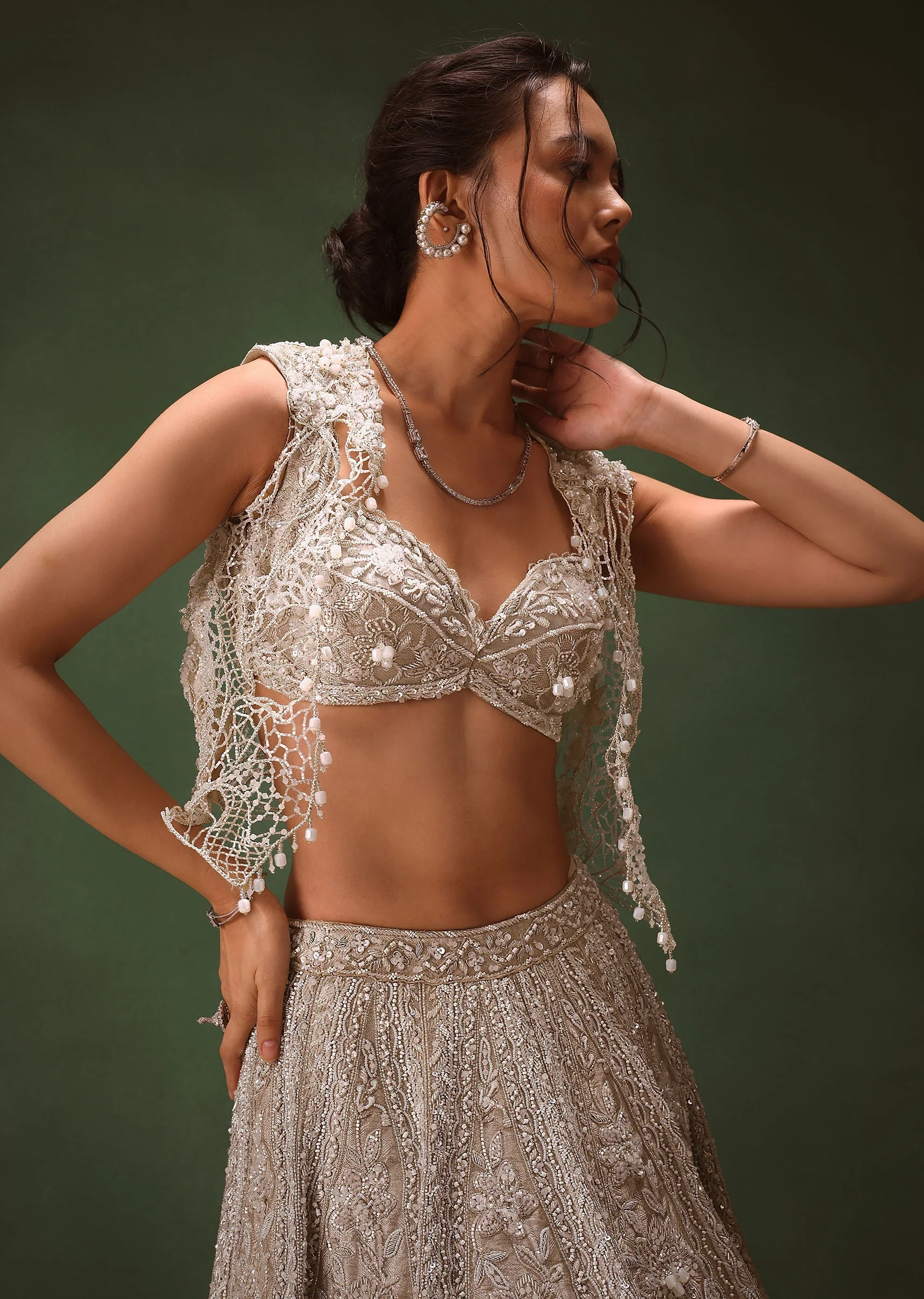 Silver Embroidered Lehenga With Blouse And Jacket - Image 6