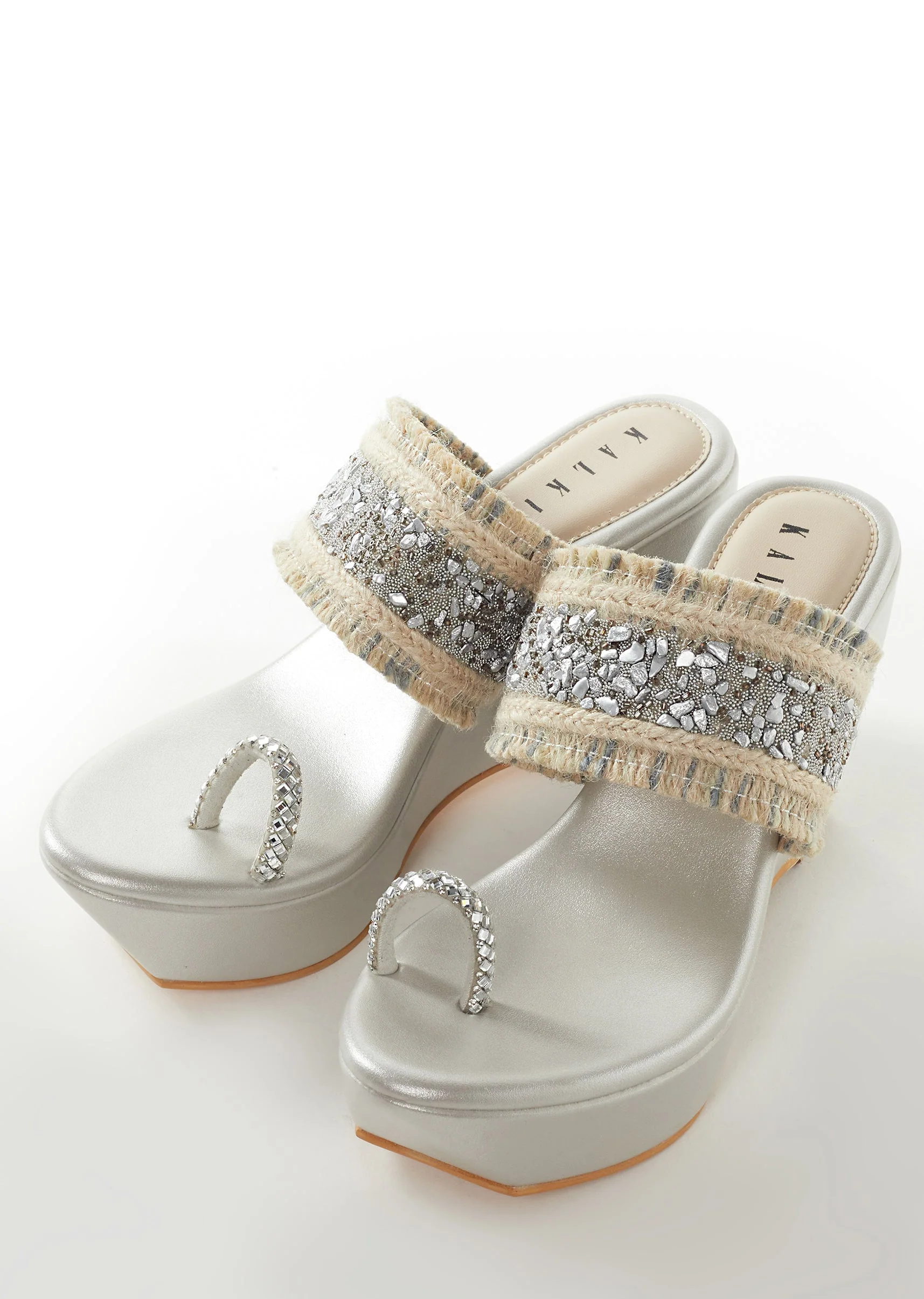 Silver Faux Leather Womens Footwear Embellished Detail Work - Image 2