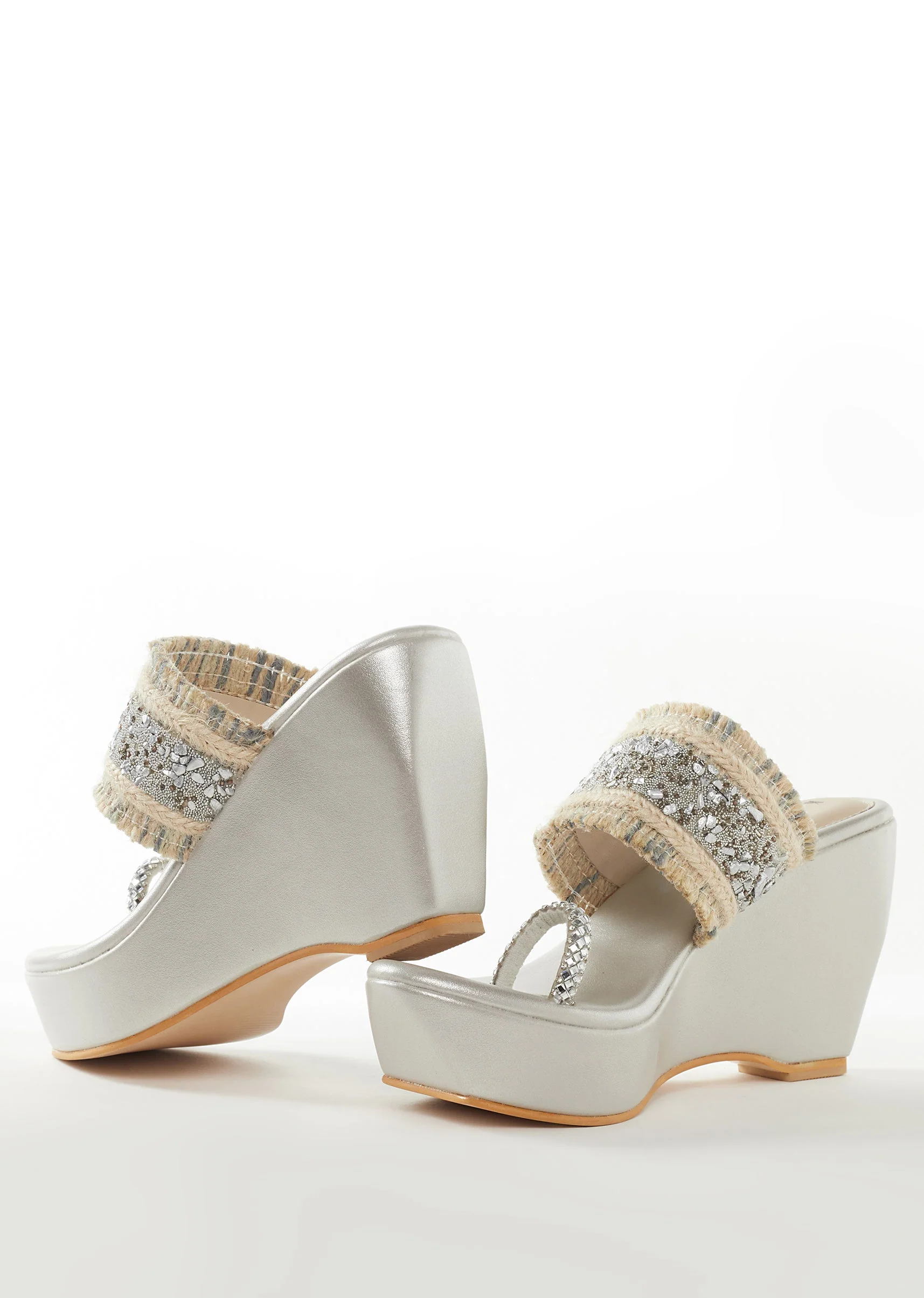 Silver Faux Leather Womens Footwear Embellished Detail Work - Image 3