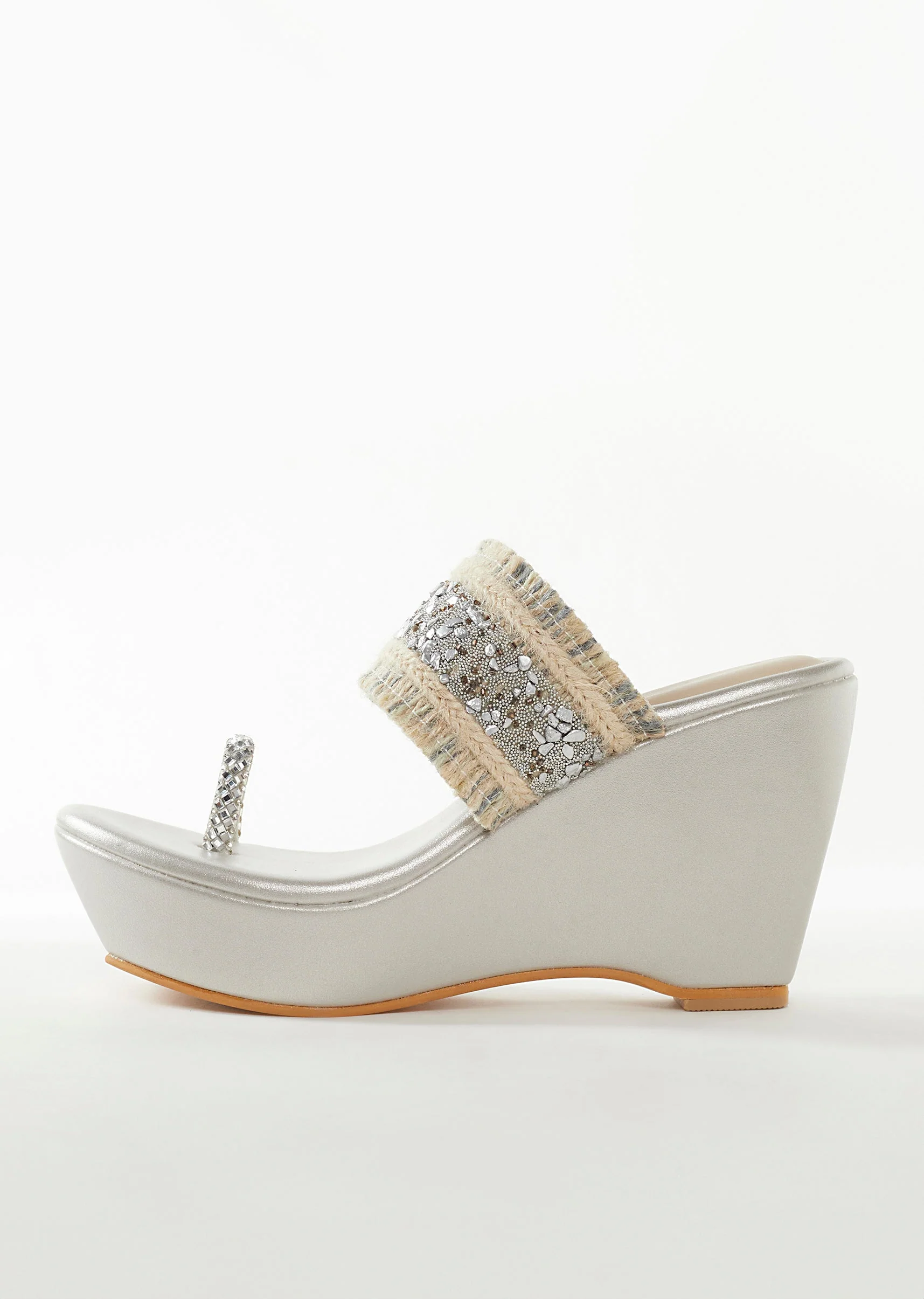 Silver Faux Leather Womens Footwear Embellished Detail Work - Image 4