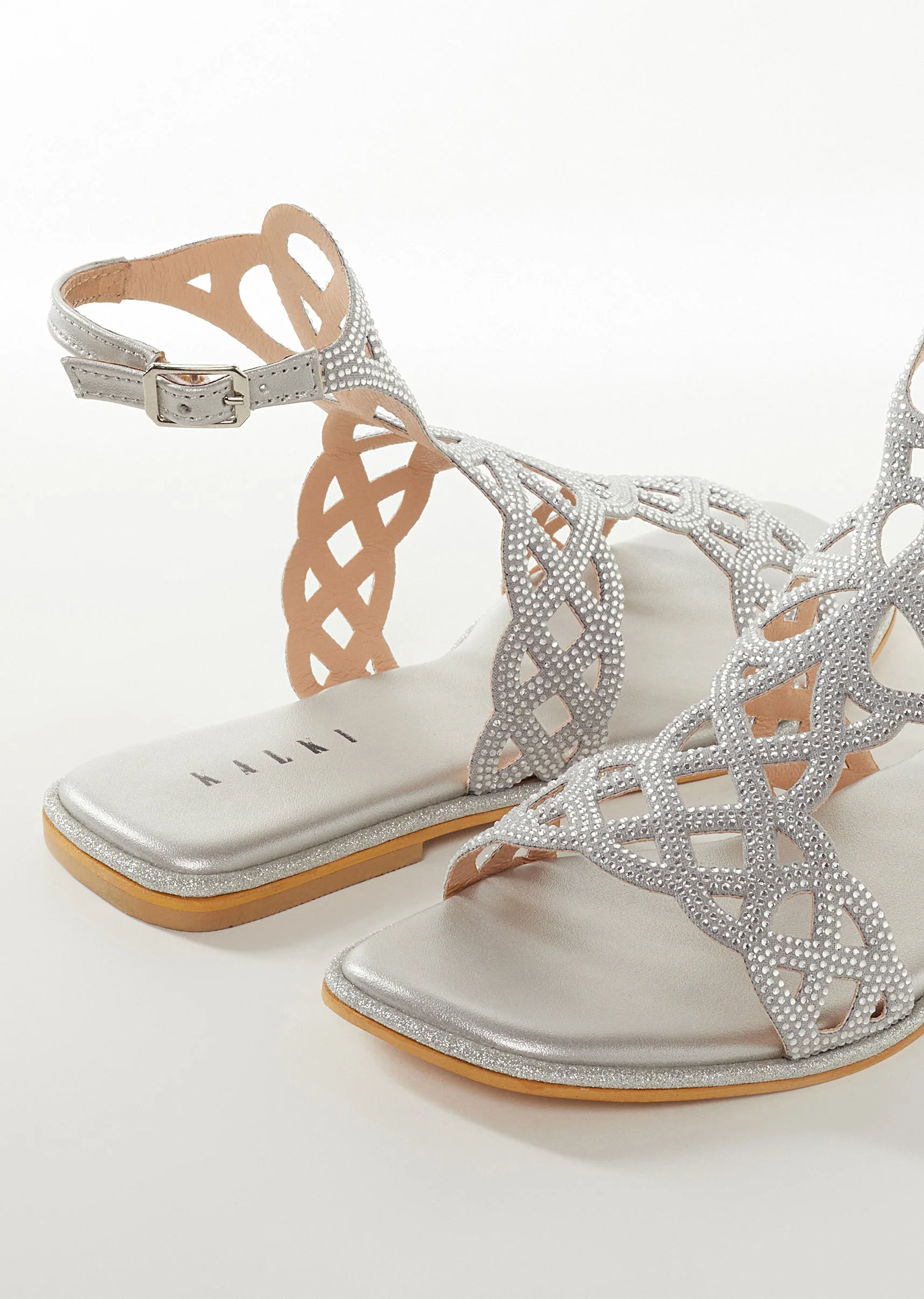 Silver Faux Leather Womens Footwear Festive With Embellished Detail Work - Image 2