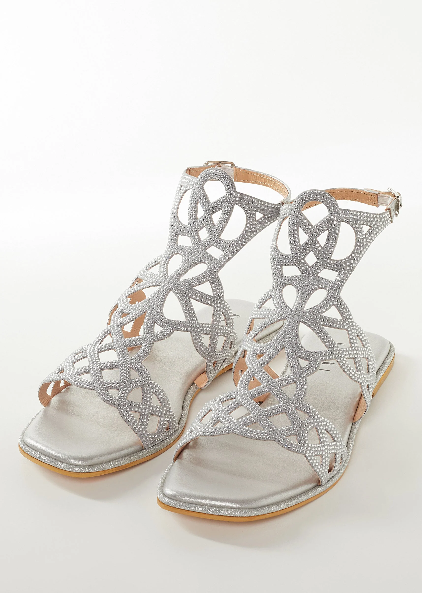 Silver Faux Leather Womens Footwear Festive With Embellished Detail Work - Image 3