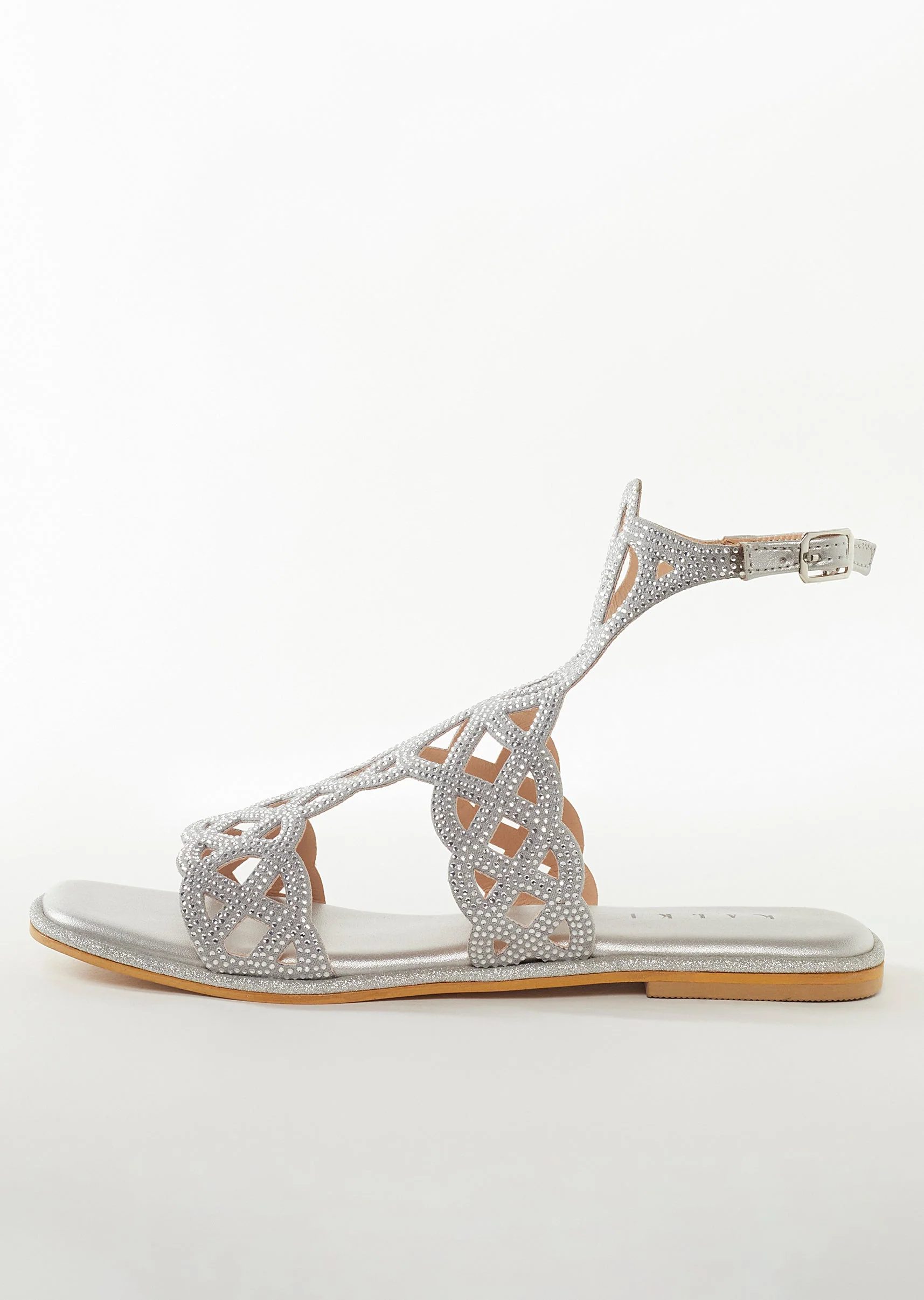Silver Faux Leather Womens Footwear Festive With Embellished Detail Work - Image 4