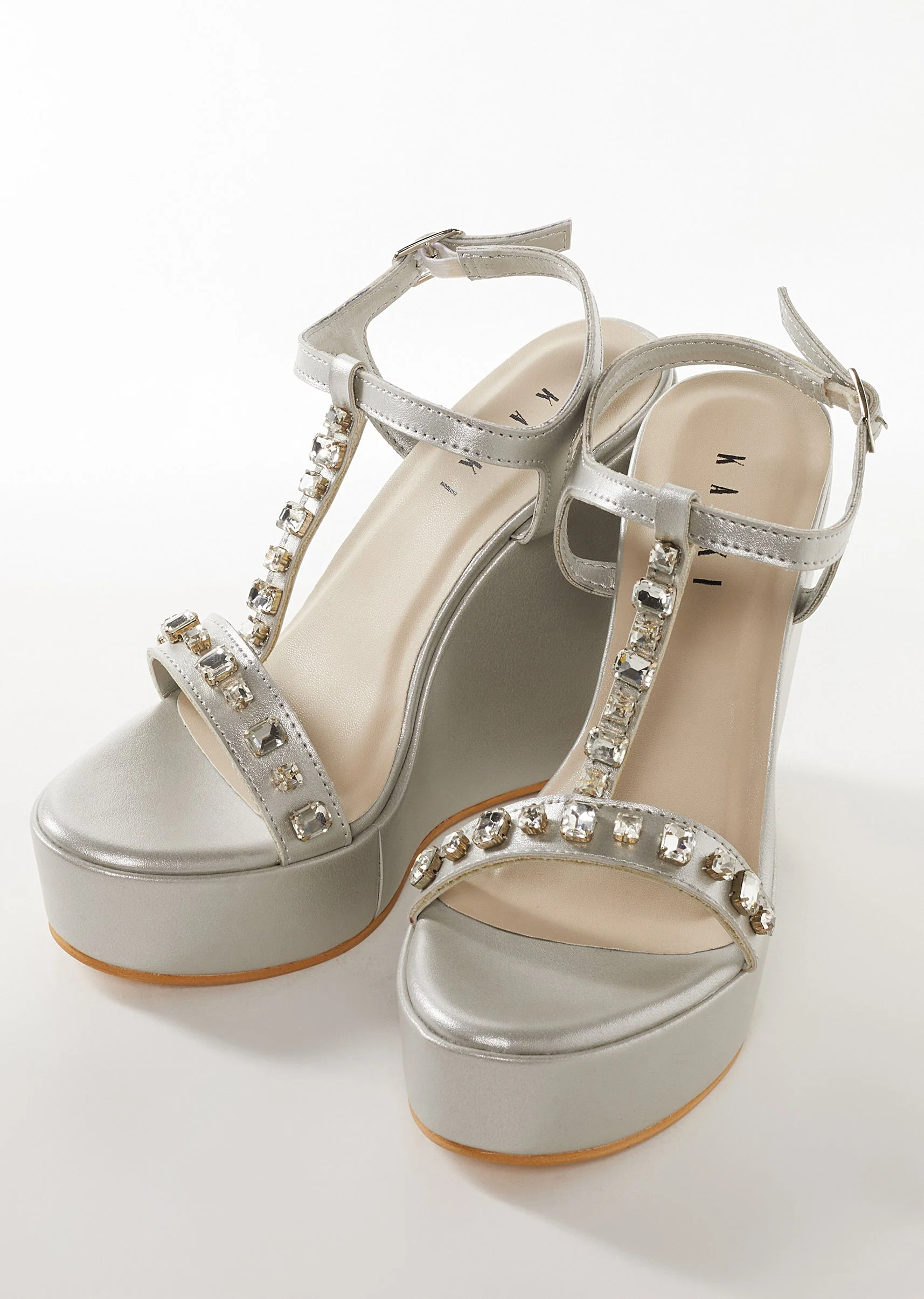 Silver Faux Leather Womens Footwear With Embellished Detail Work - Image 3