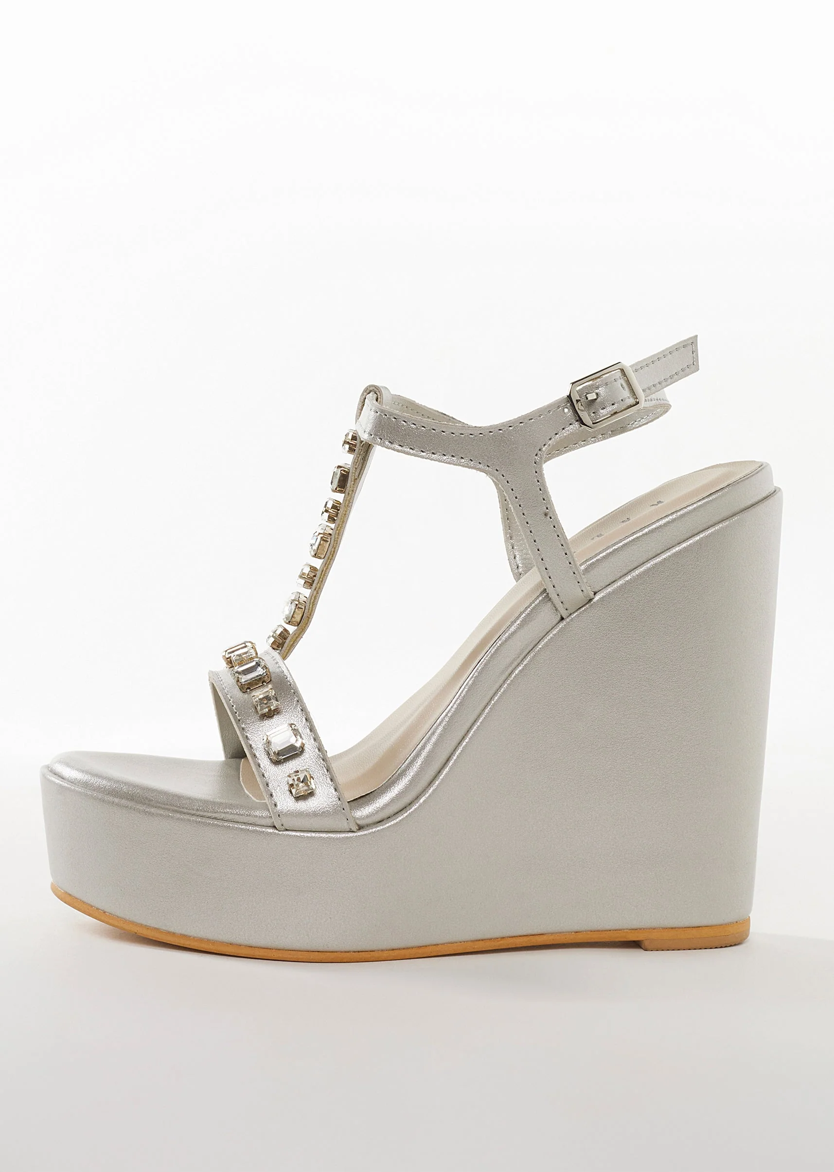 Silver Faux Leather Womens Footwear With Embellished Detail Work - Image 4