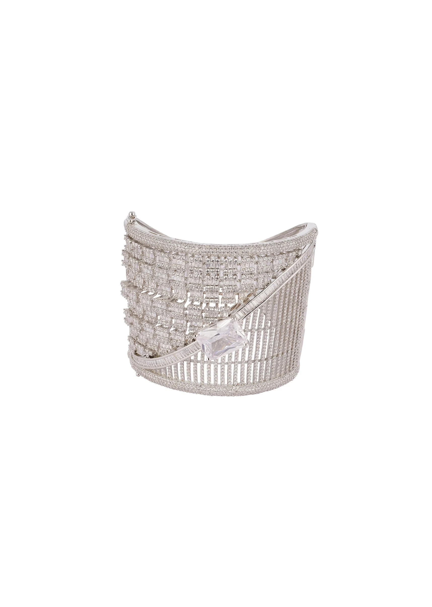 Silver Finish Bracelet In Mix Metal With Modern Grand Statement Style And White Cubic Zirconia Accents - Image 3