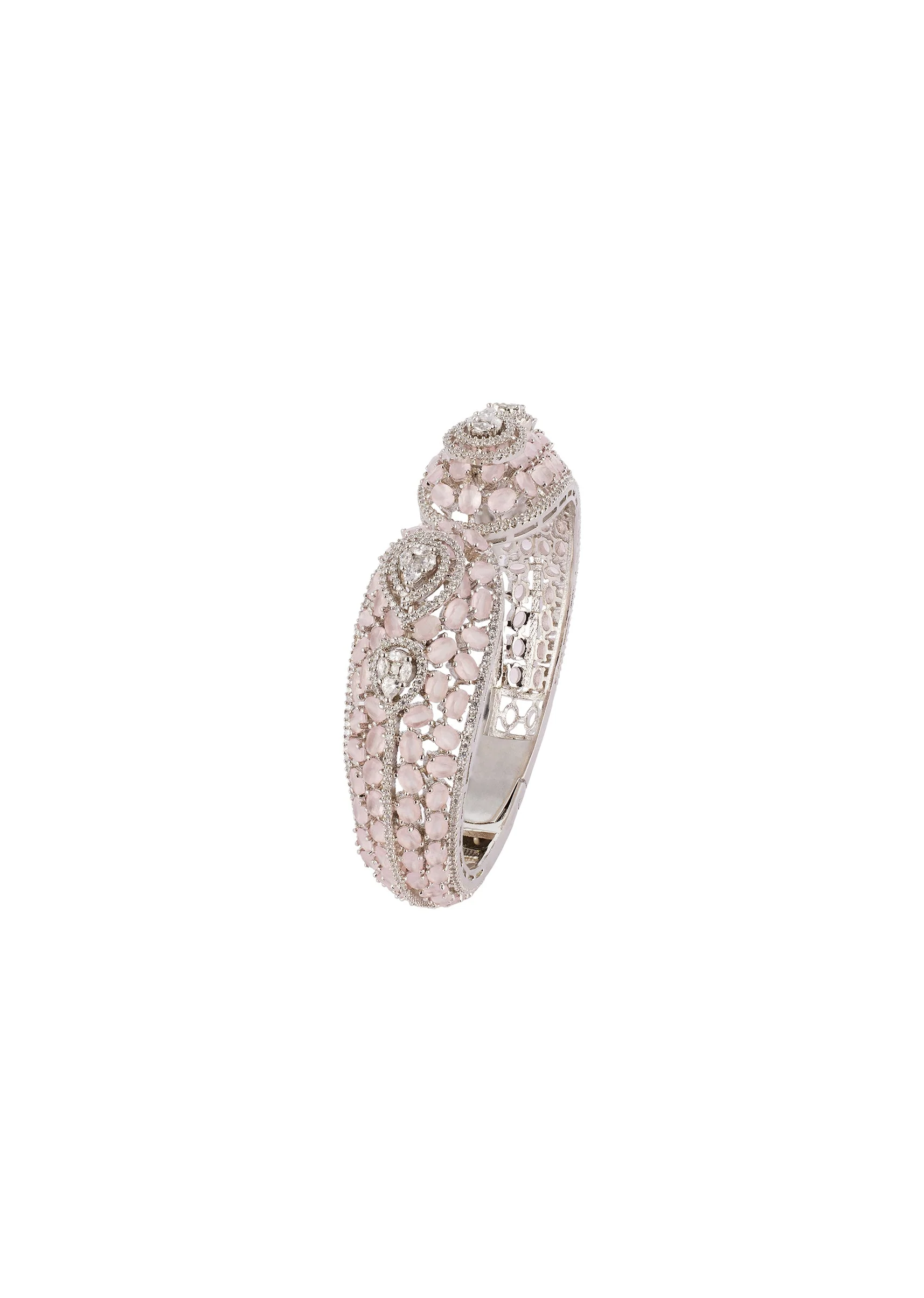 Silver Finish Bracelet In Mix Metal With Modern Rose Style And Light Pink Cubic Zirconia Accents - Image 2