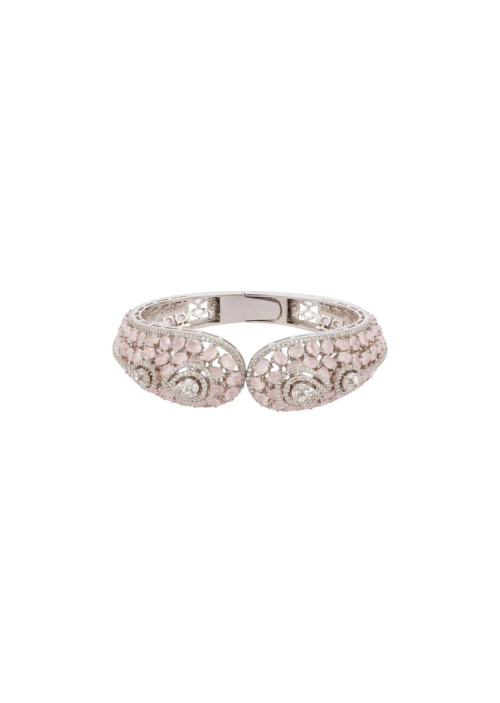 Silver Finish Bracelet In Mix Metal With Modern Rose Style And Light Pink Cubic Zirconia Accents - Image 3