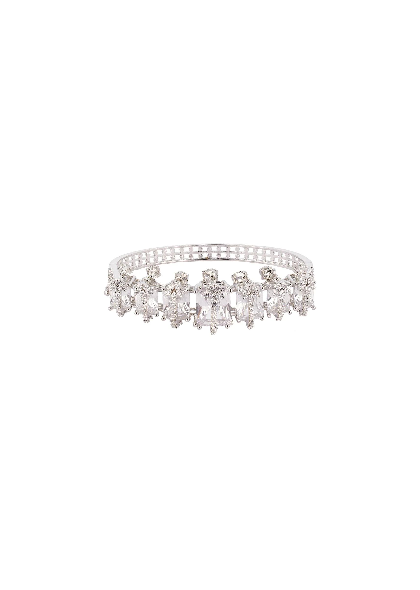 Silver Finish Bracelet In Mix Metal With Modern Statement Style And White Cubic Zirconia Accents - Image 3