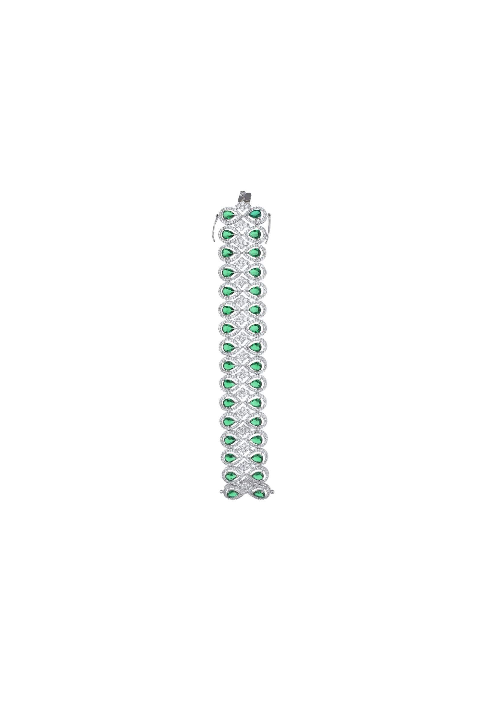 Silver Finish Bracelet Studded With Synthetic Emerald Stones - Image 3