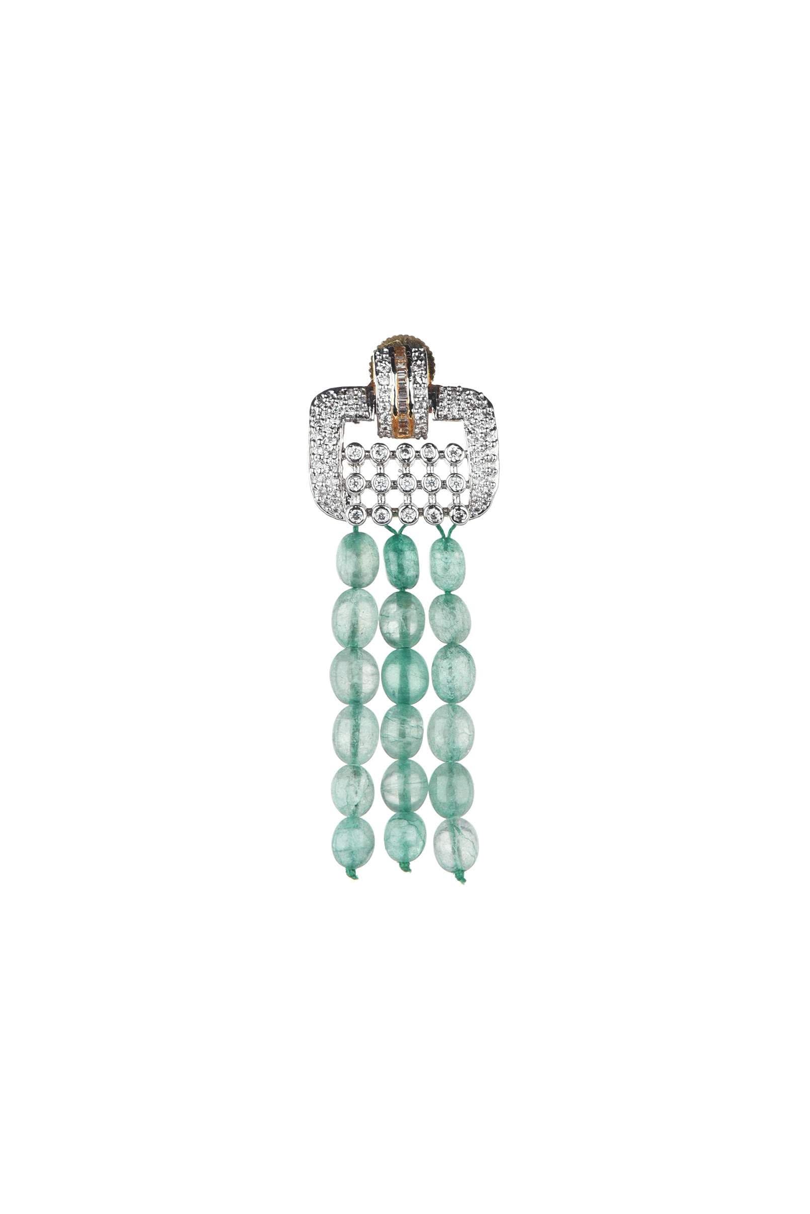 Silver Finish Danglers With Green Beaded Zircon - Image 3